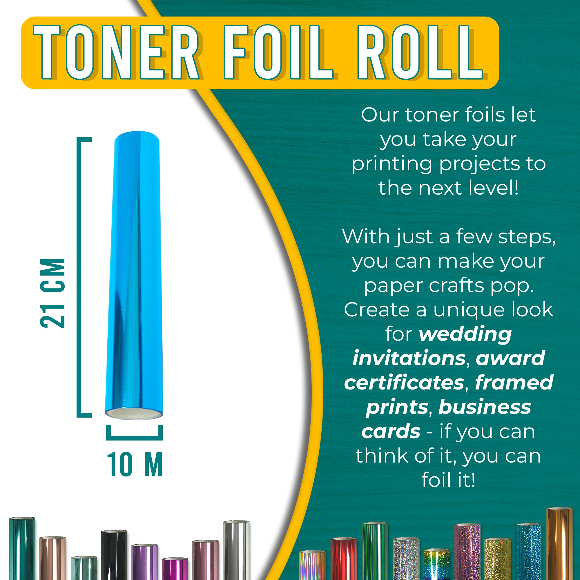 Metallic Cyan Blue Toner Foil | 21cm x 10m Roll