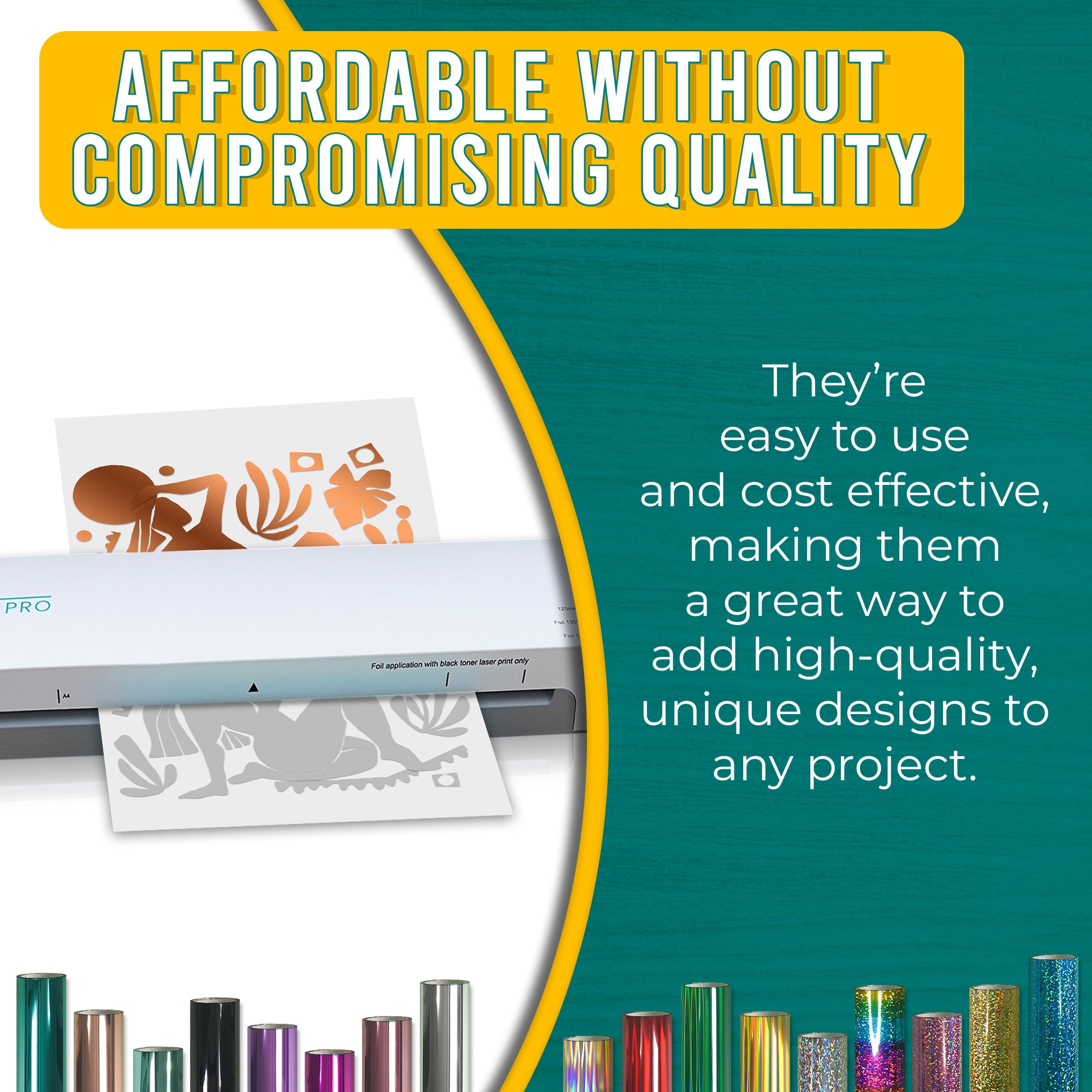 Copper metallic toner-reactive foil used with a foiling laminator - affordable, high-quality foiled designs for paper crafts.”