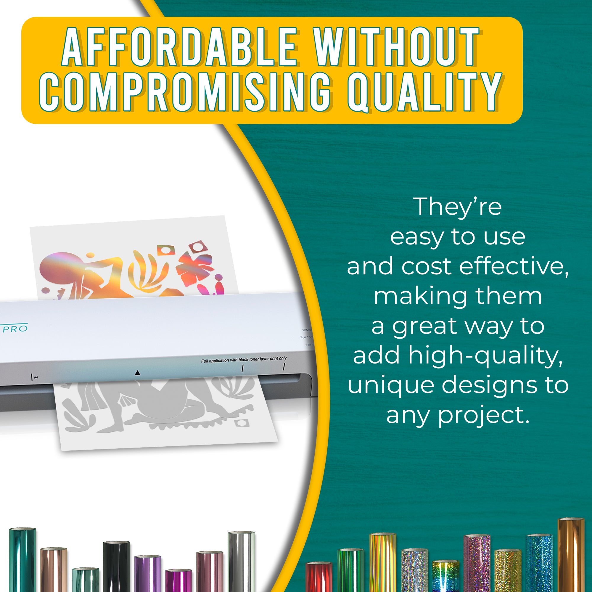 Holographic rose gold toner reactive foil used with a foiling machine, affordable, high-quality prismatic finishes for paper crafts.