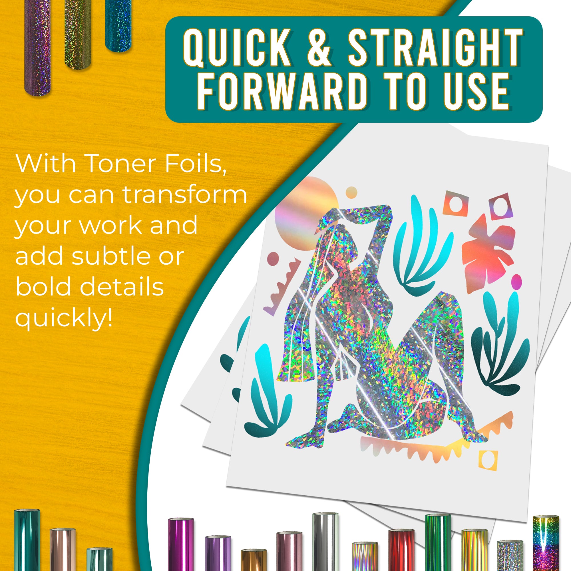 Pretty Things London holographic toner foil artwork demonstrating how quickly toner foils transform designs with bold, eye-catching shine.