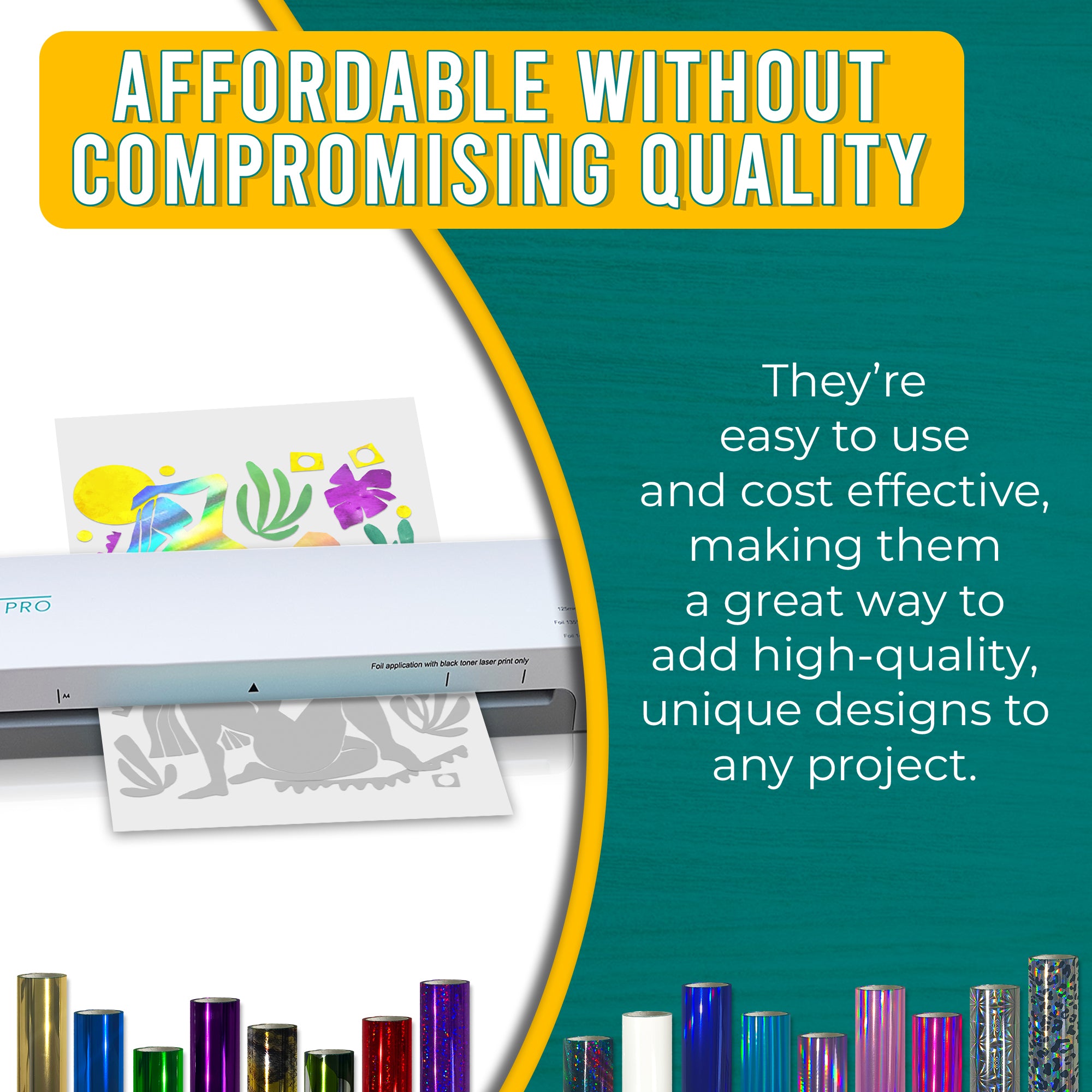 Affordable, high-quality Holographic Silver toner reactive foil used with a foil machine. Clean, professional foiled designs for paper crafts