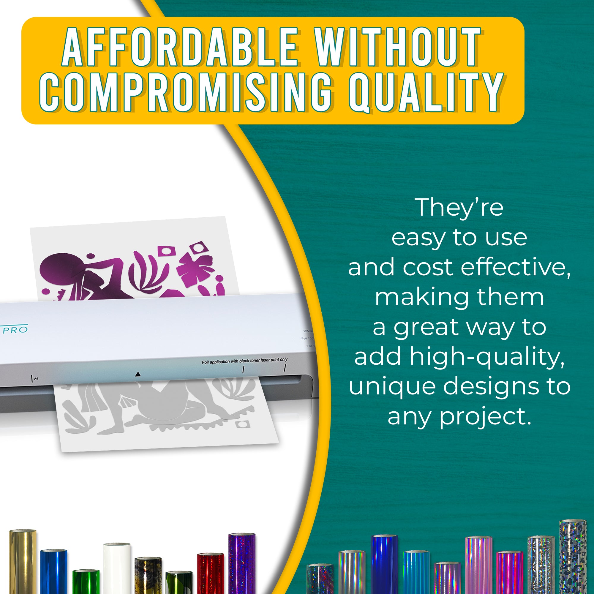 Affordable, high-quality Metallic Purple toner reactive foil used with a foil machine. Clean, professional foiled designs for paper crafts