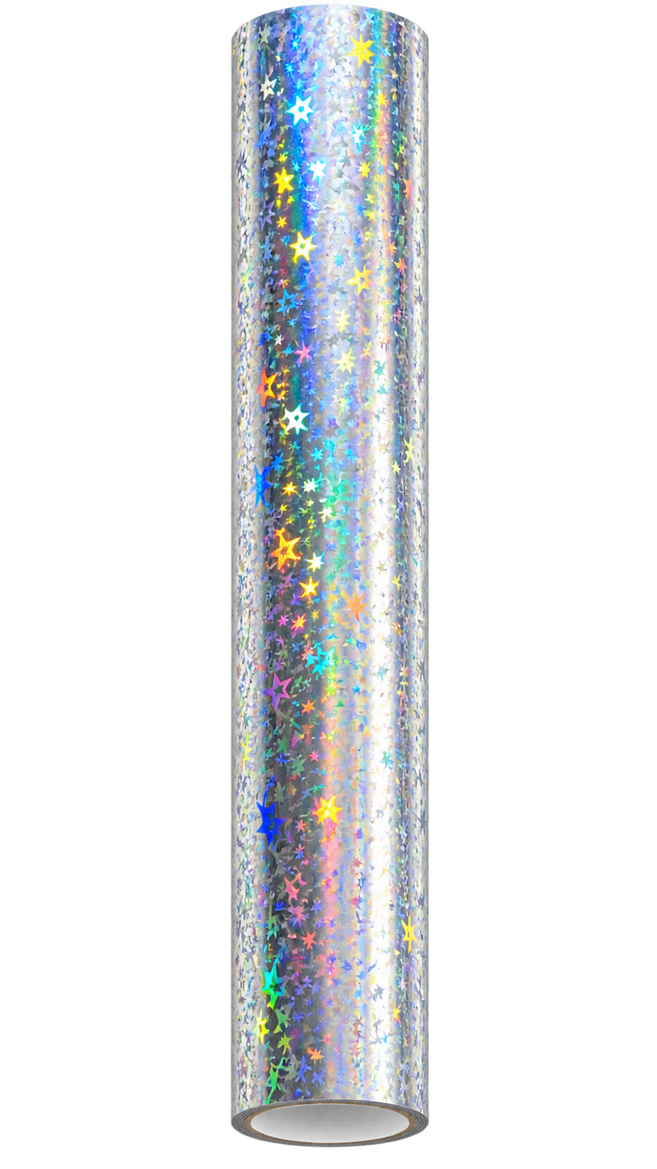 Holo Silver Starstruck toner foil roll with a silver holographic finish and multicolour star pattern.