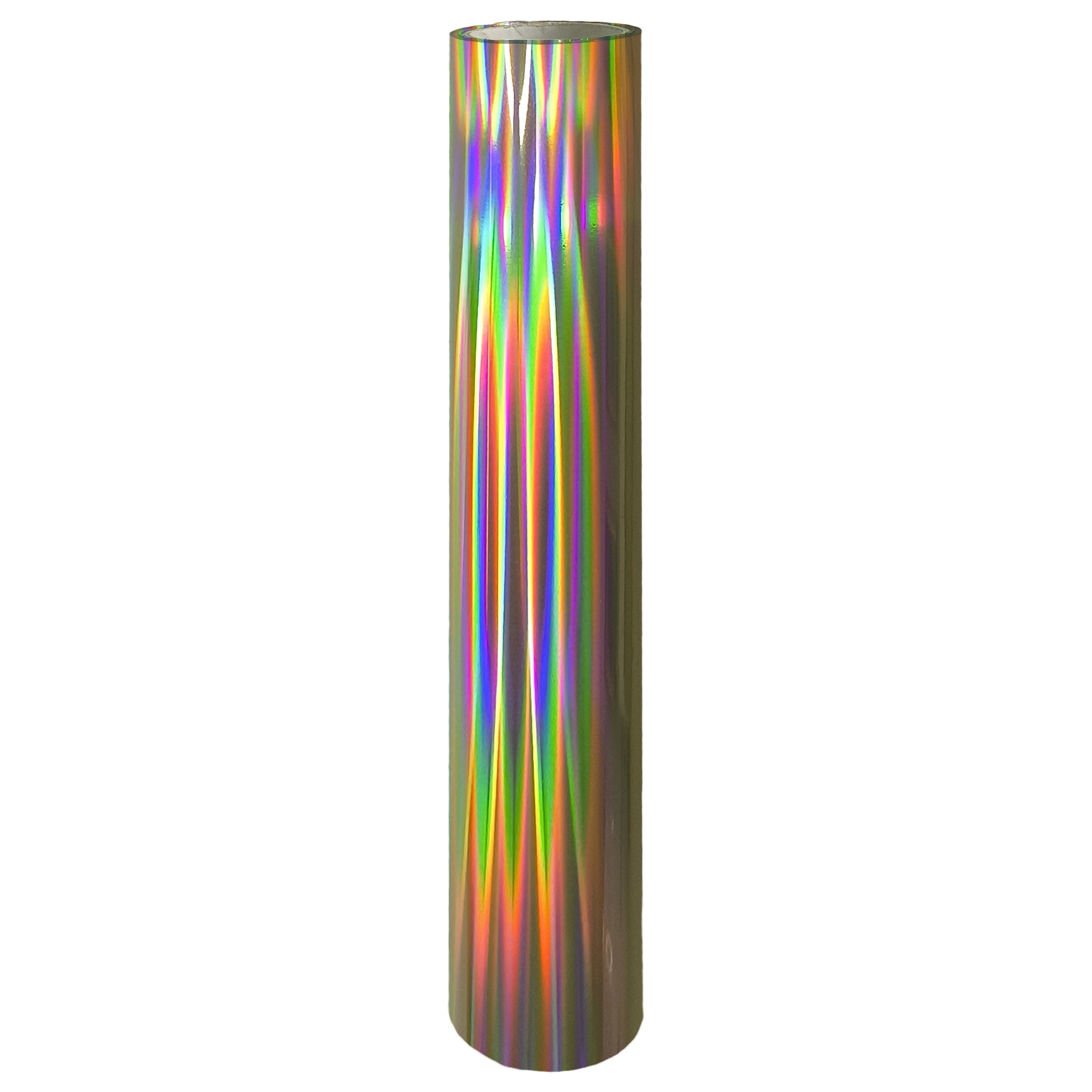 Holographic Rose Gold Toner Foil Roll 21 cm × 10 m – prism holographic effect; toner reactive foil for laser prints & foiling machines.