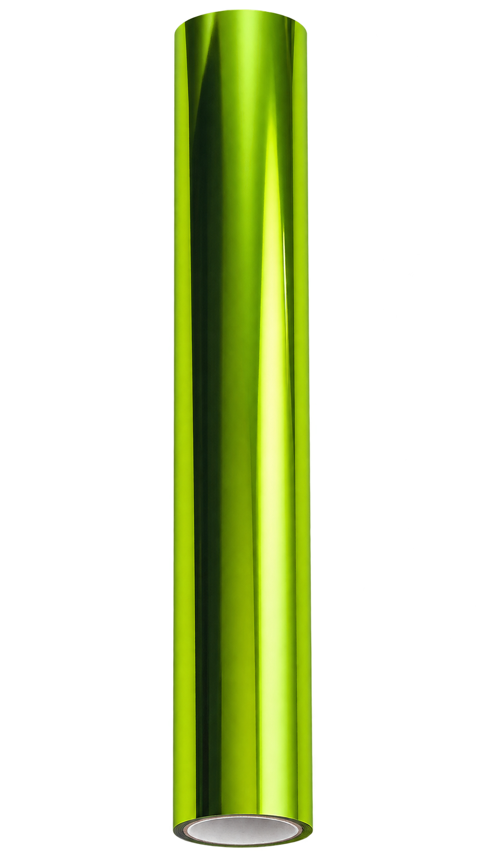 Metallic Chartreuse Green toner foil roll with a bright yellow-green reflective finish and white cardboard core.