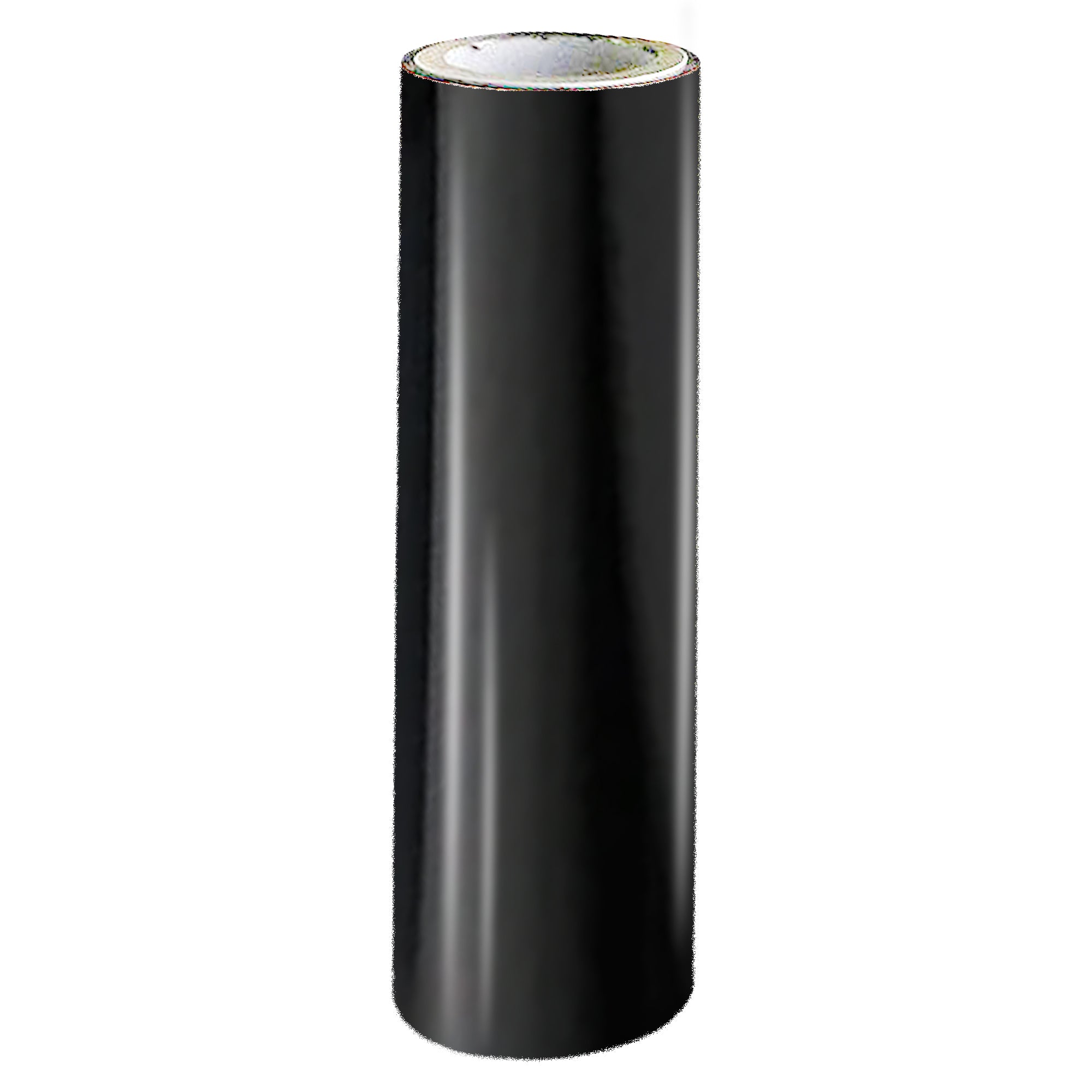 A single roll of glossy black toner foil, reflecting light with a sleek finish.