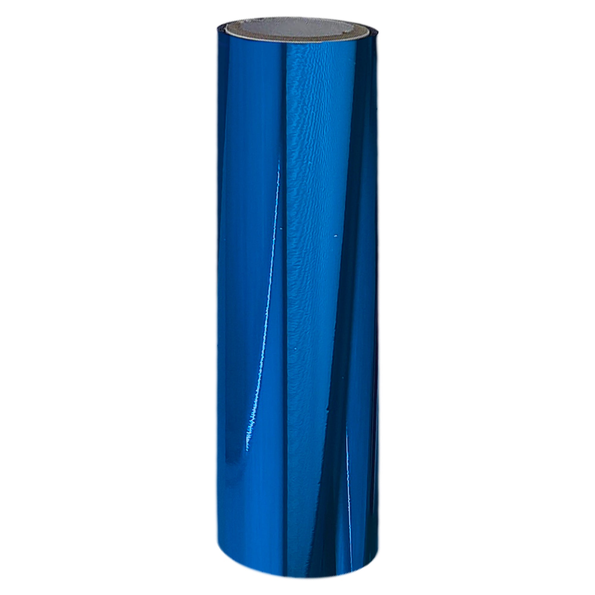 A single roll of vibrant blue toner foil, with a shiny and reflective surface.