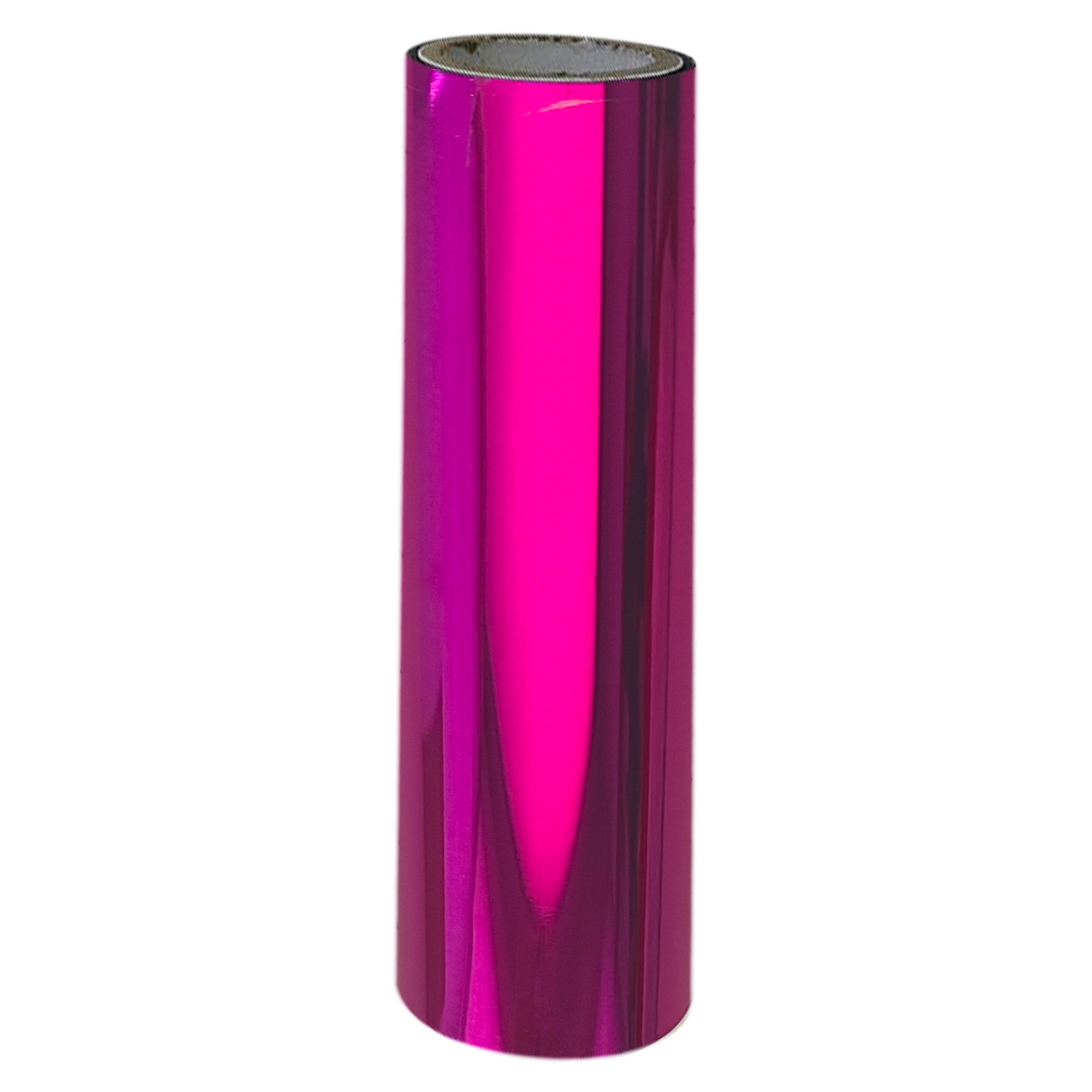 A single roll of bright pink toner foil, reflecting a spectrum of colours.