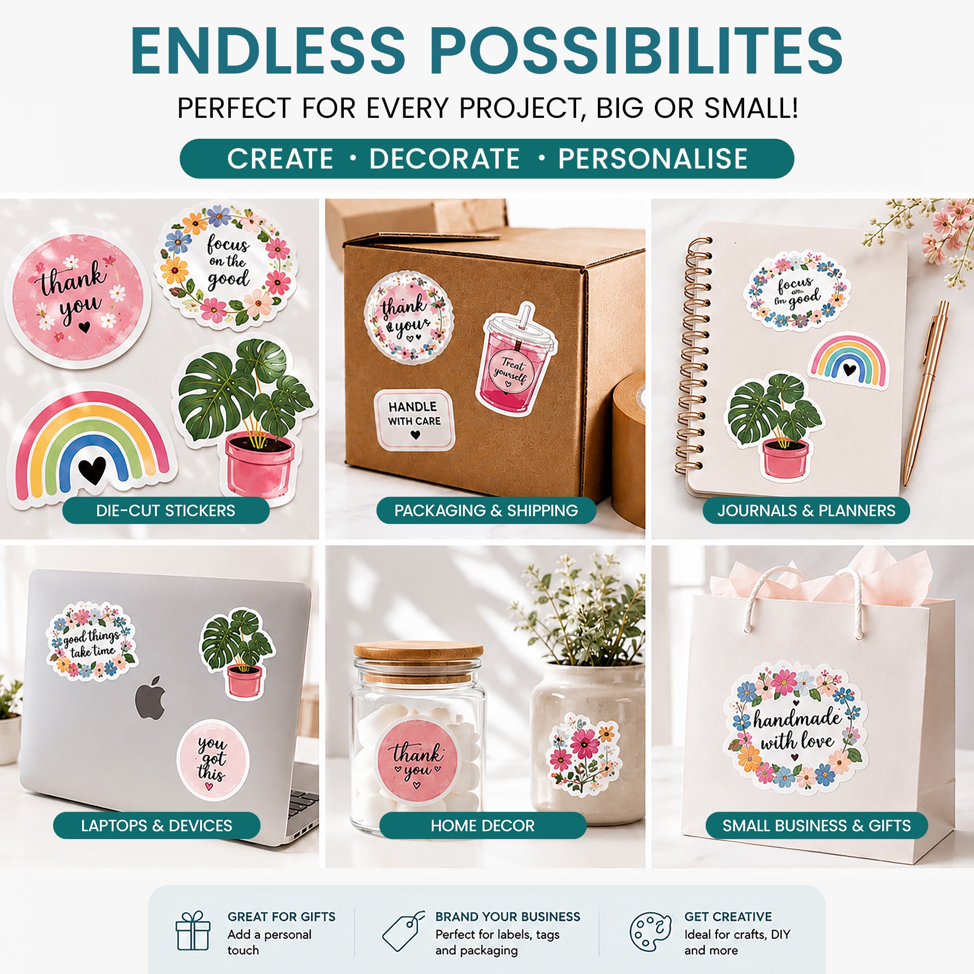 Image showing different ways that sticker paper can be used