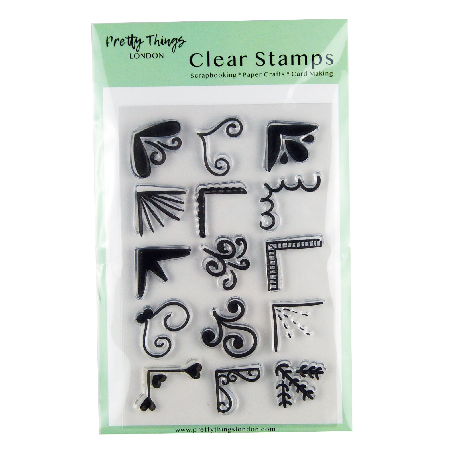 Clear stamp set, 15 corner stamps for card making and scrapbooking