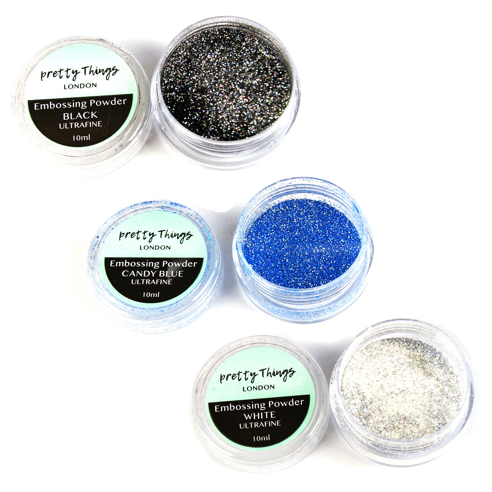 Glitter Embossing Powder Trio Black Blue White