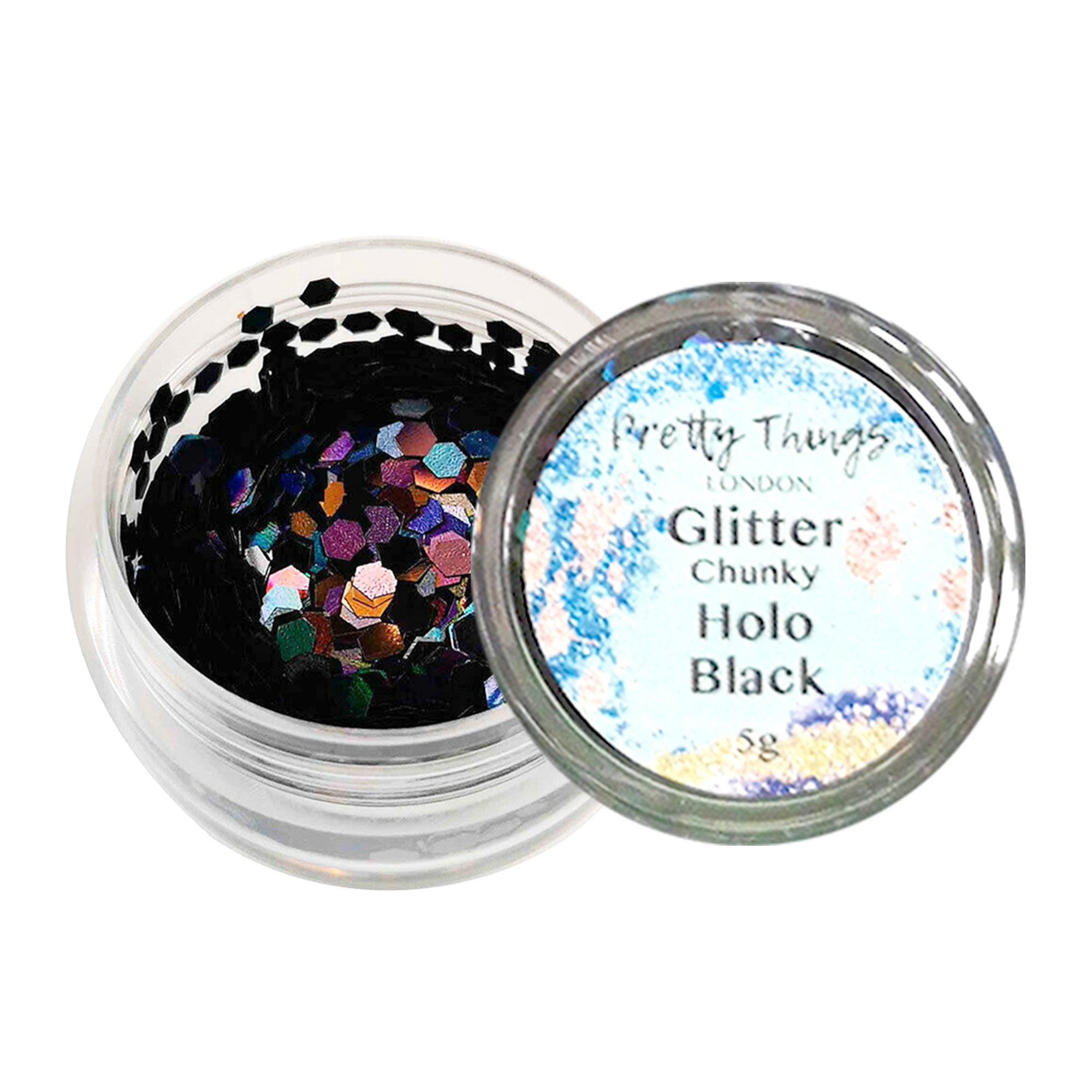 1.	Pretty Things London Chunky Holographic Glitter in Black - 5g jar