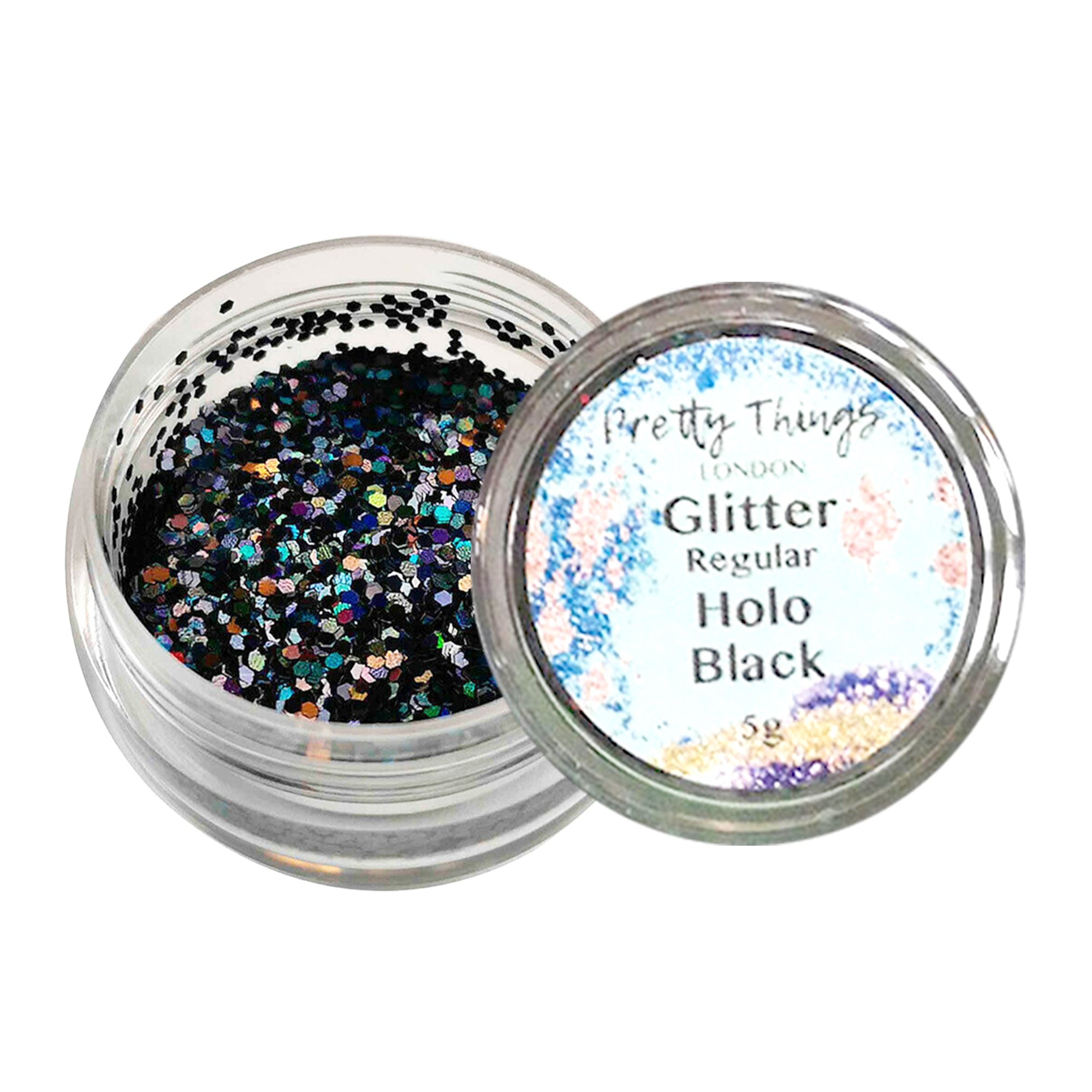 1.	Pretty Things London Regular Holographic Glitter in Black - 5g jar