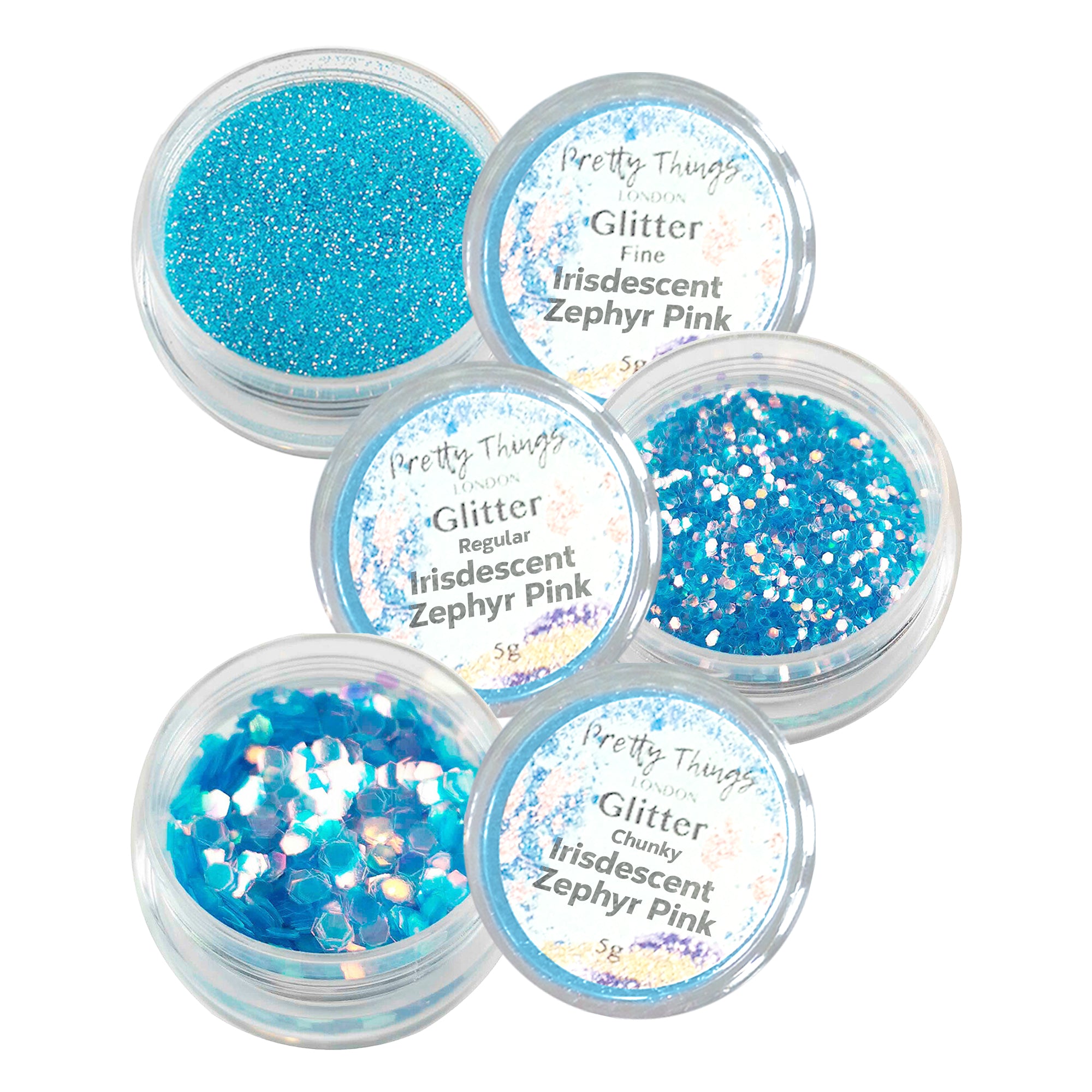 1.	Pretty Things London Iridescent Blue Gold Glitter Trio - Fine, Regular, and Chunky Glitters