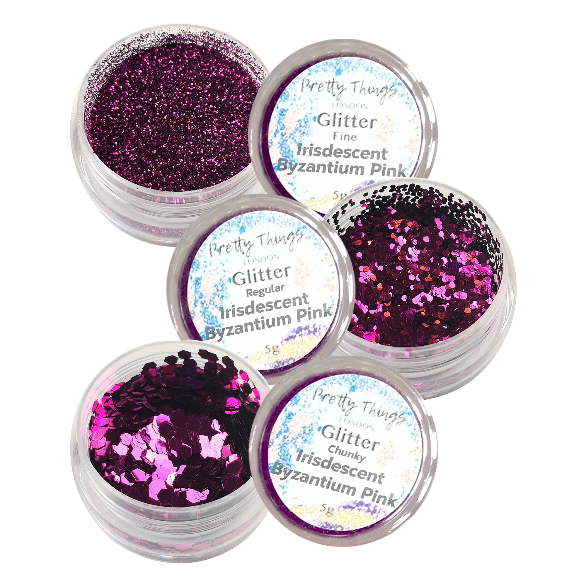 1.	Pretty Things London Metallic Byzantium Pink Glitter Trio - Fine, Regular, and Chunky