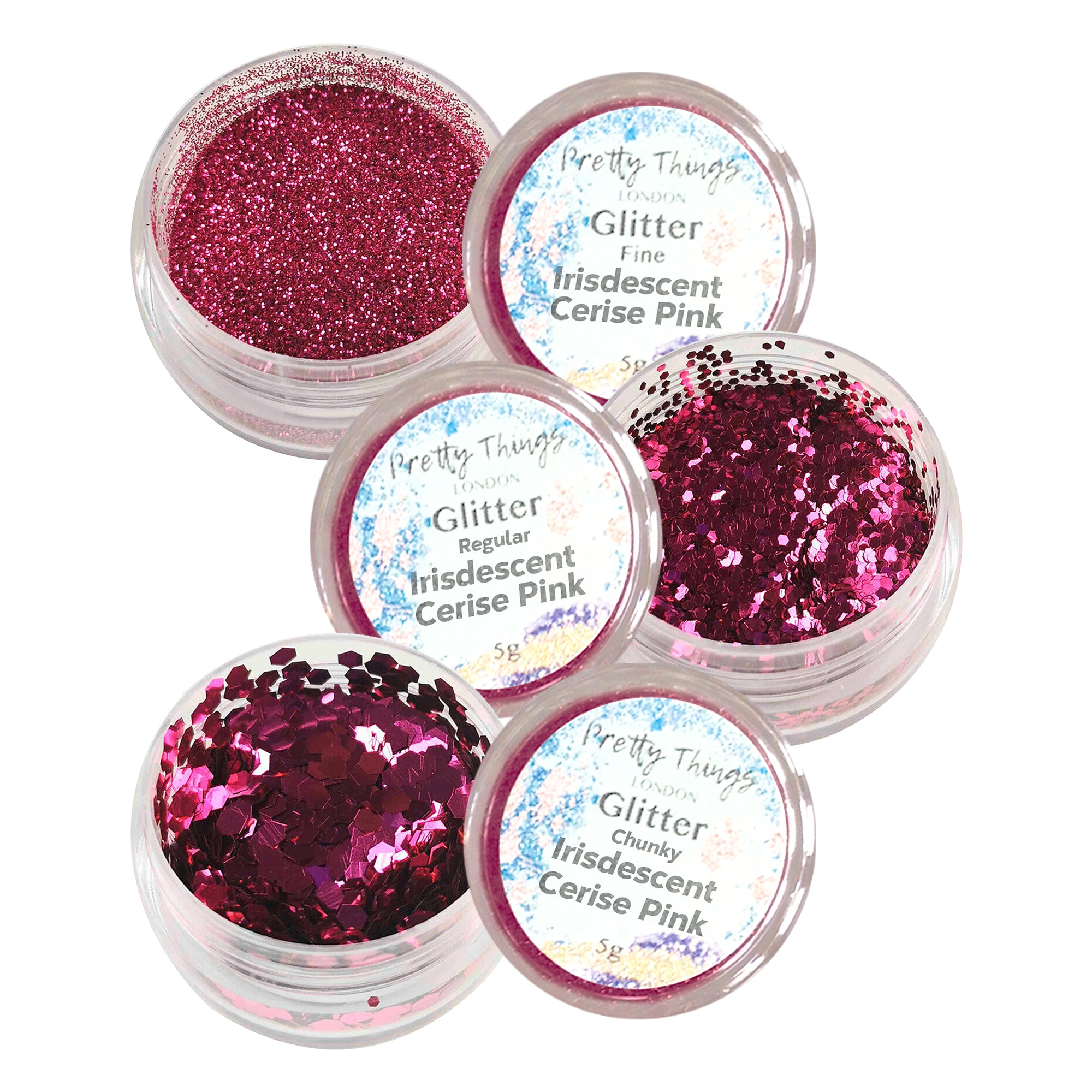 1.	Pretty Things London Metallic Cerise Pink Glitter Trio - Fine, Regular, and Chunky