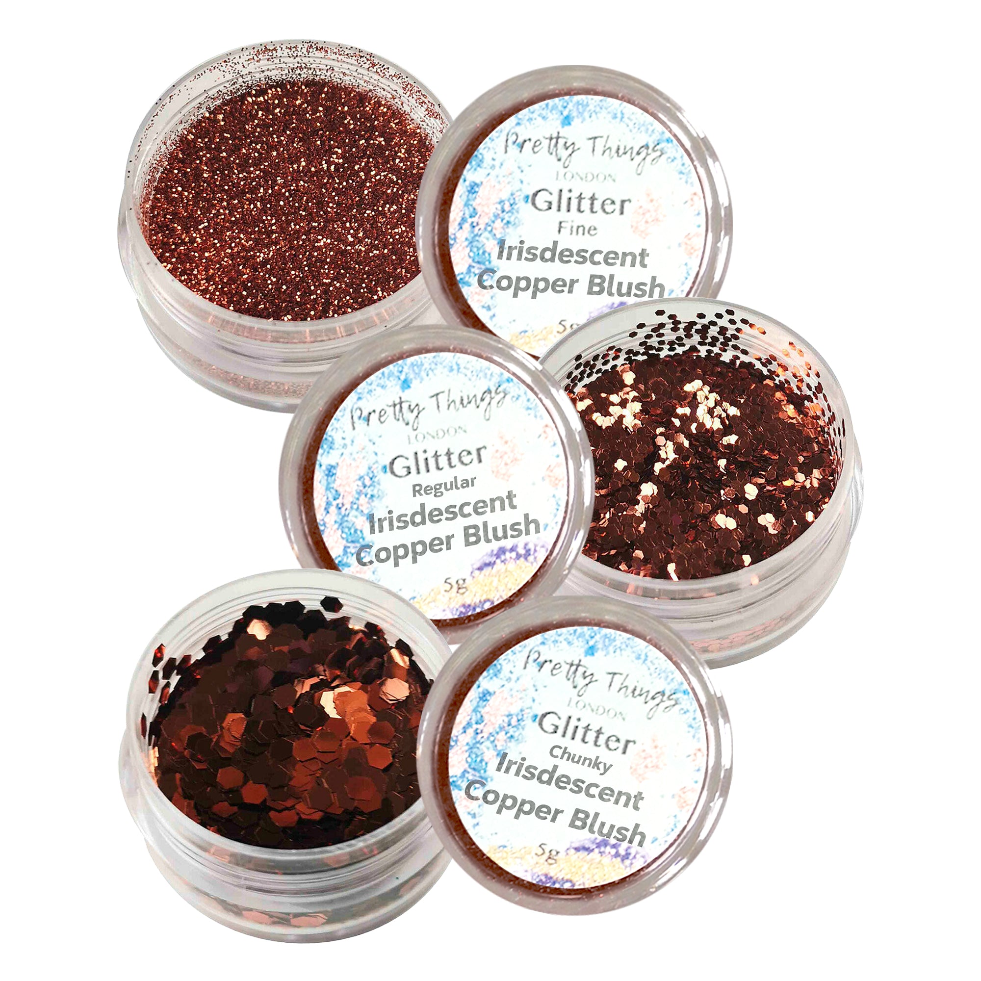 1.	Pretty Things London Metallic Copper Blush Glitter Trio - Fine, Regular, and Chunky