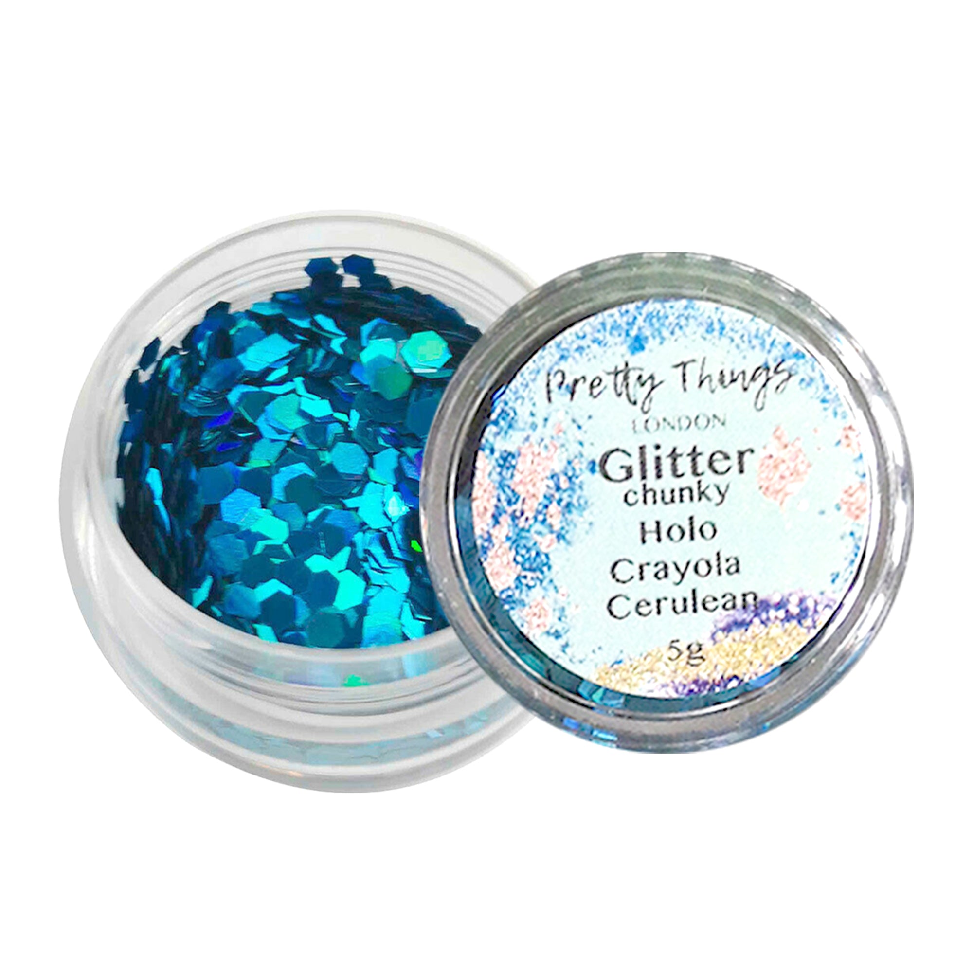 1.	Pretty Things London Chunky Holographic Glitter in Crayola Curelean - 5g jar