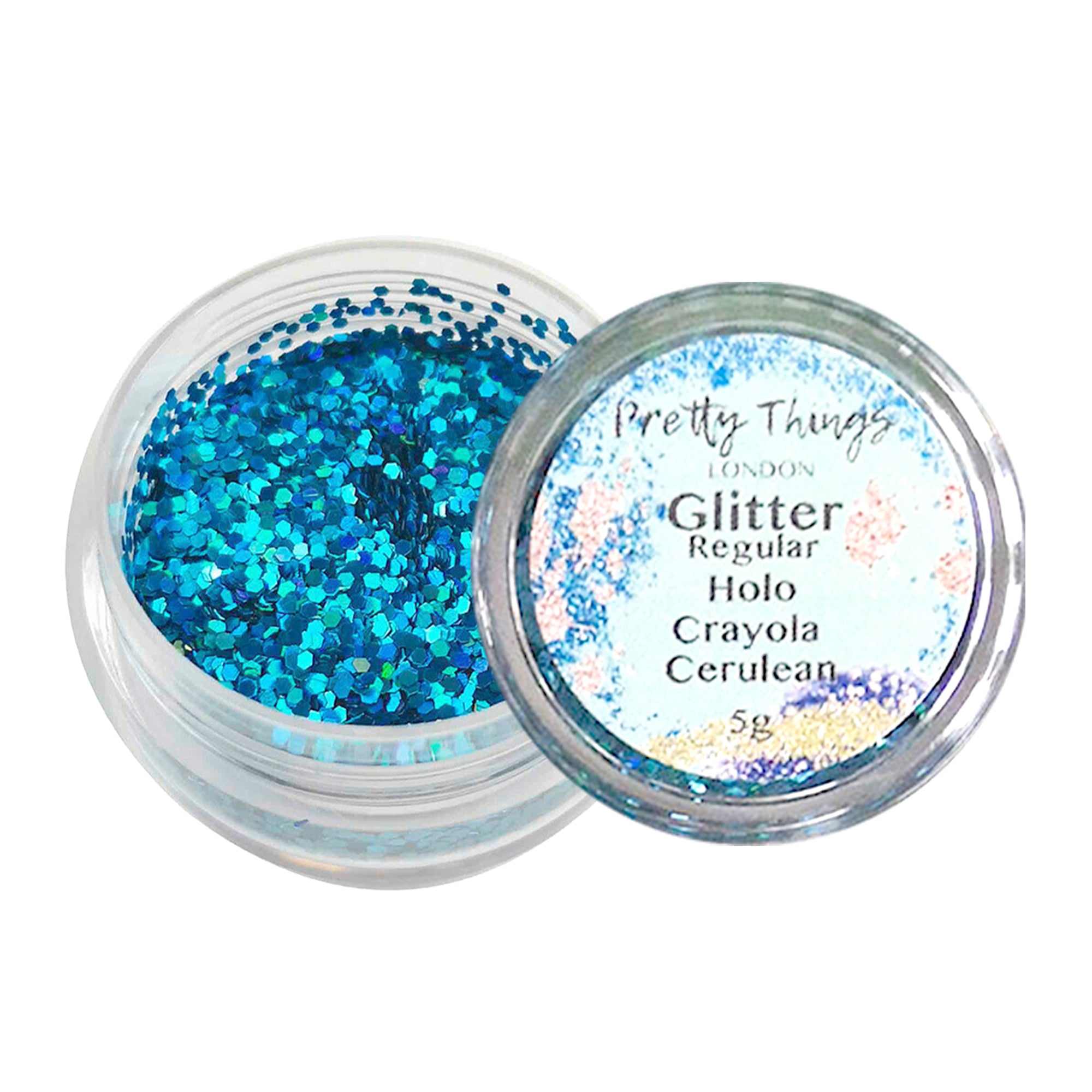 1.	Pretty Things London Regular Holographic Glitter in Crayola Curelean - 5g jar