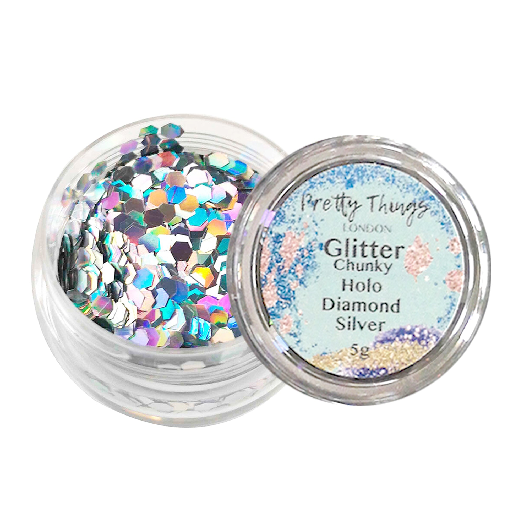 1.	Pretty Things London Chunky Holographic Glitter in Diamon Silver - 5g jar