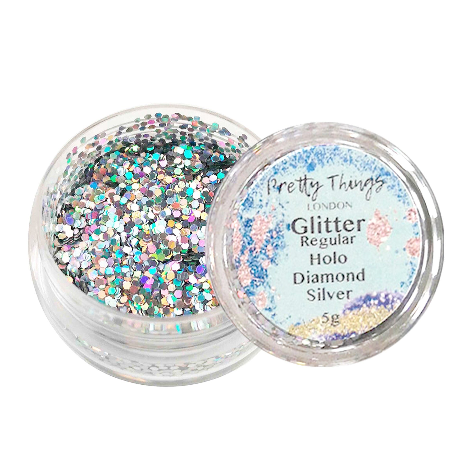 1.	Pretty Things London Regular Holographic Glitter in Diamon Silver - 5g jar