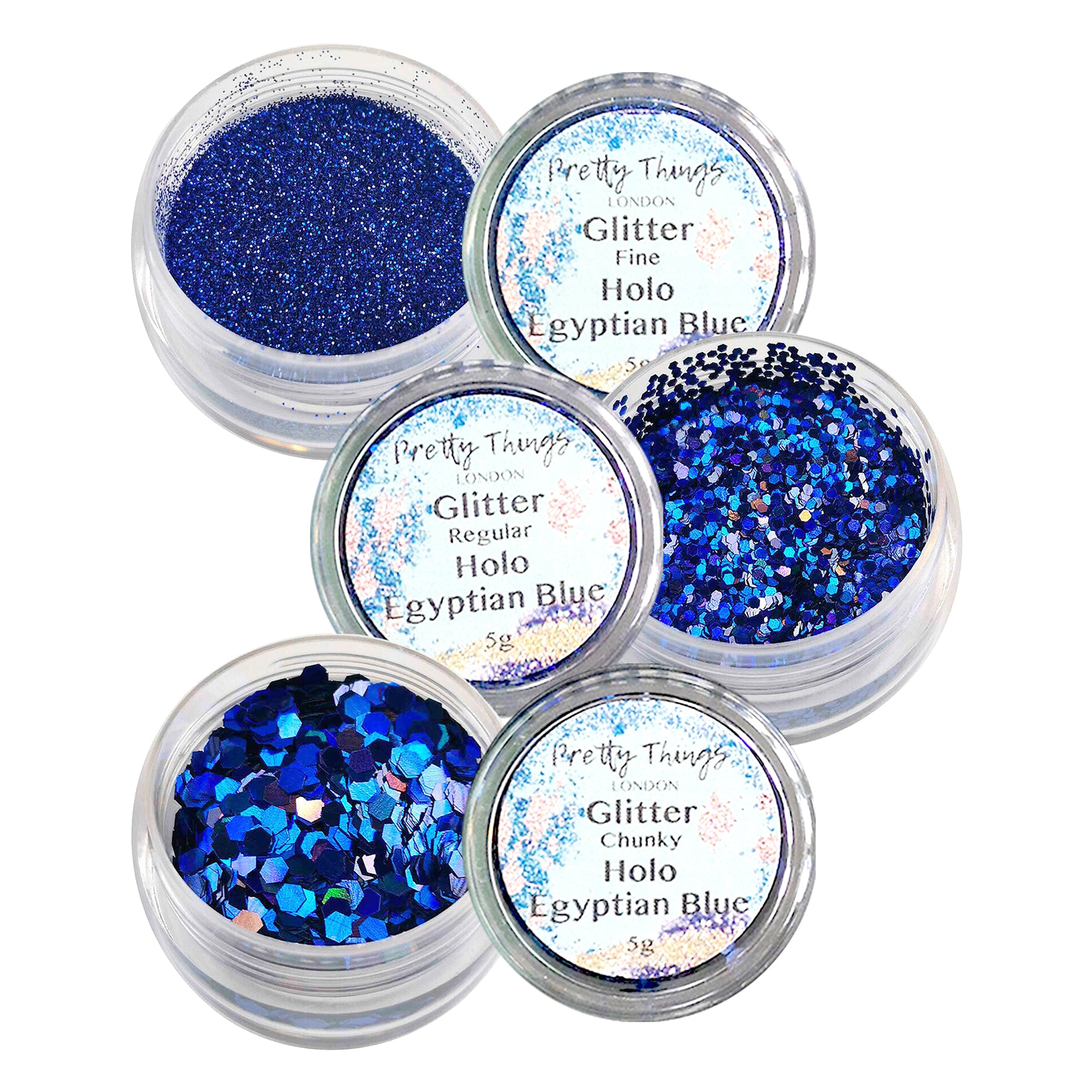 1.	Pretty Things London Egyptian Blue Glitter Trio - Fine, Regular, and Chunky Holographic Glitters