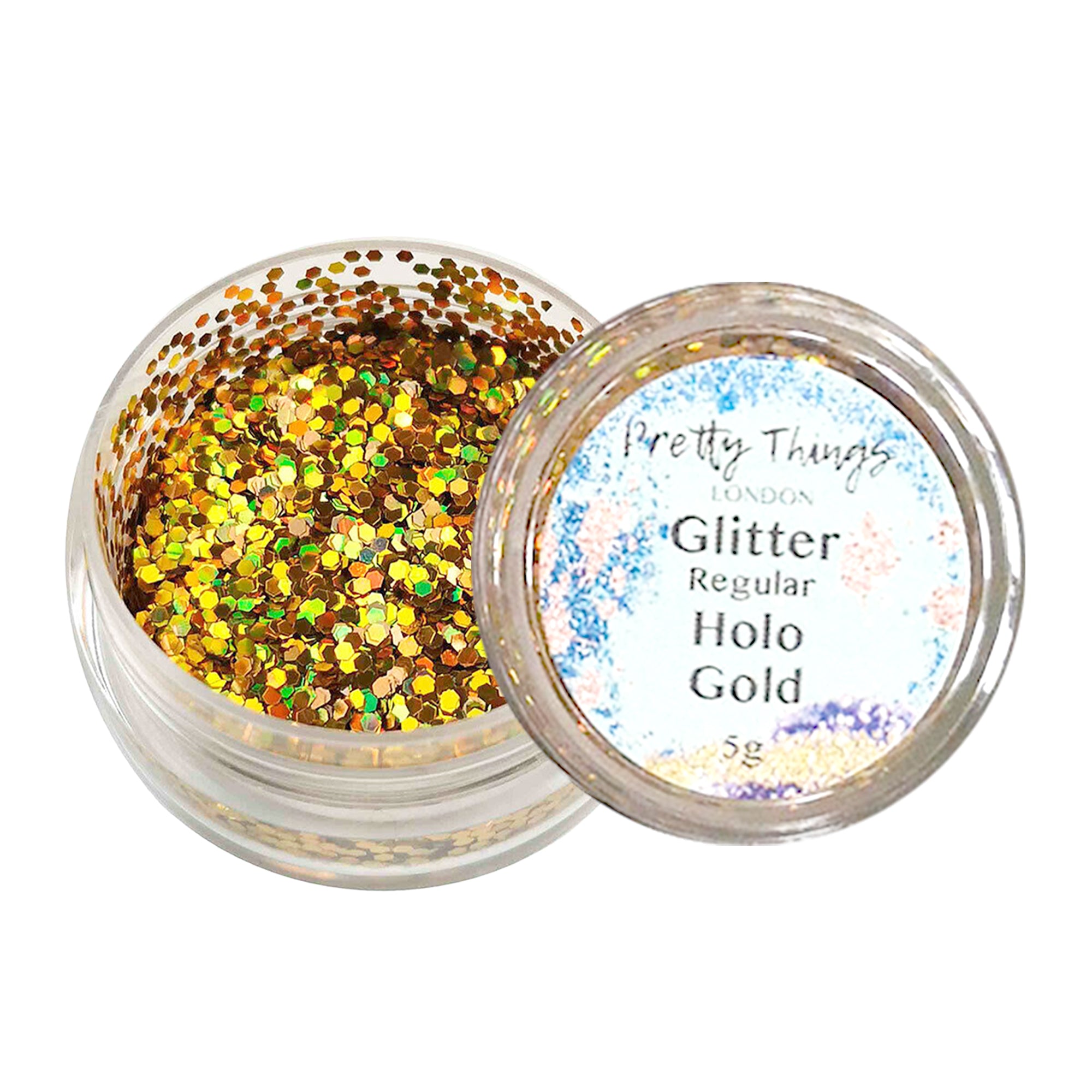 1.	Pretty Things London Regular Holographic Glitter in Gold - 5g jar