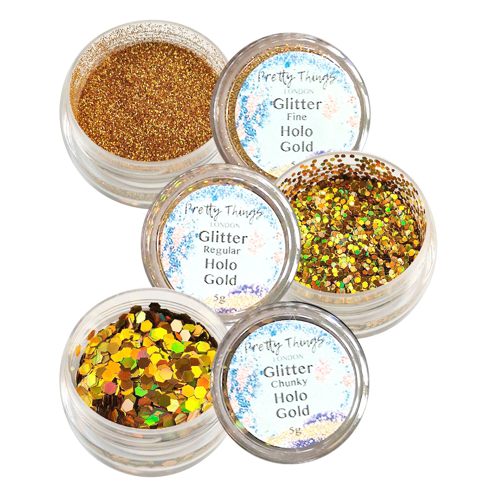 1.	Pretty Things London Gold Glitter Trio - Fine, Regular, and Chunky Holographic Glitters