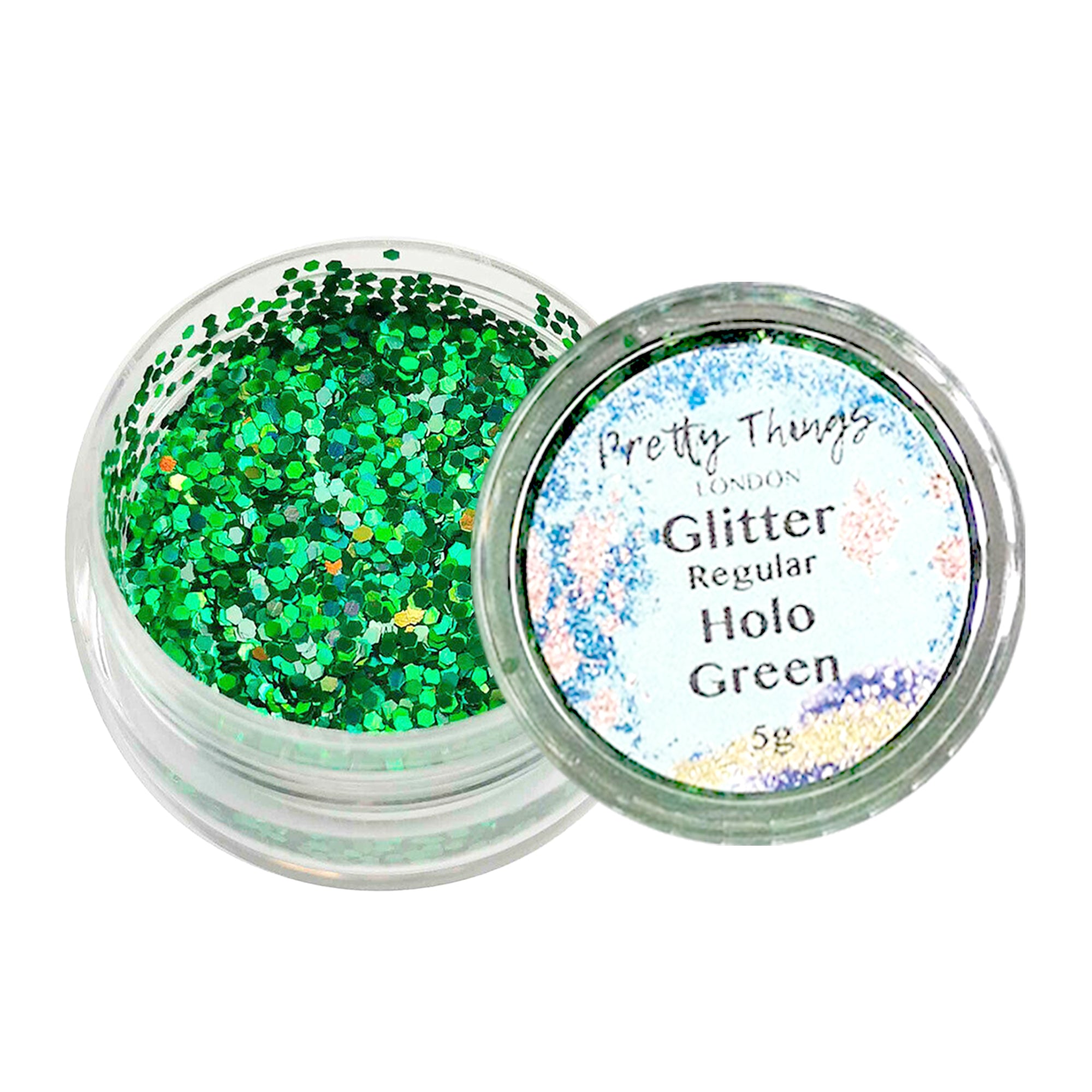 1.	Pretty Things London Regular Holographic Glitter in Green - 5g jar