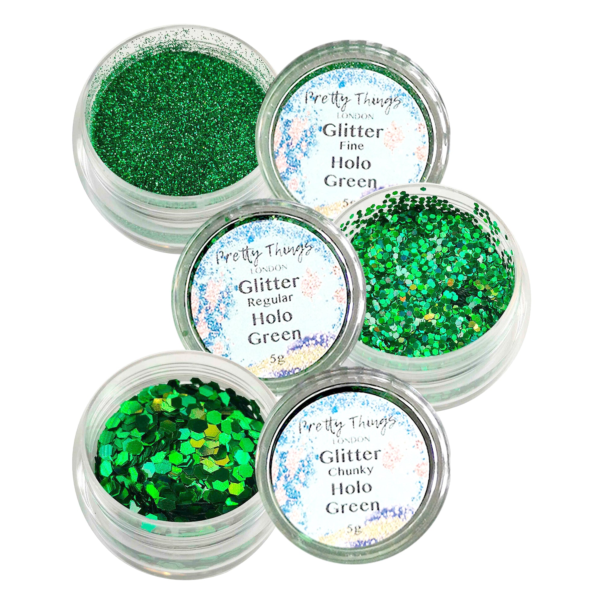 1.	Pretty Things London Green Glitter Trio - Fine, Regular, and Chunky Holographic Glitters