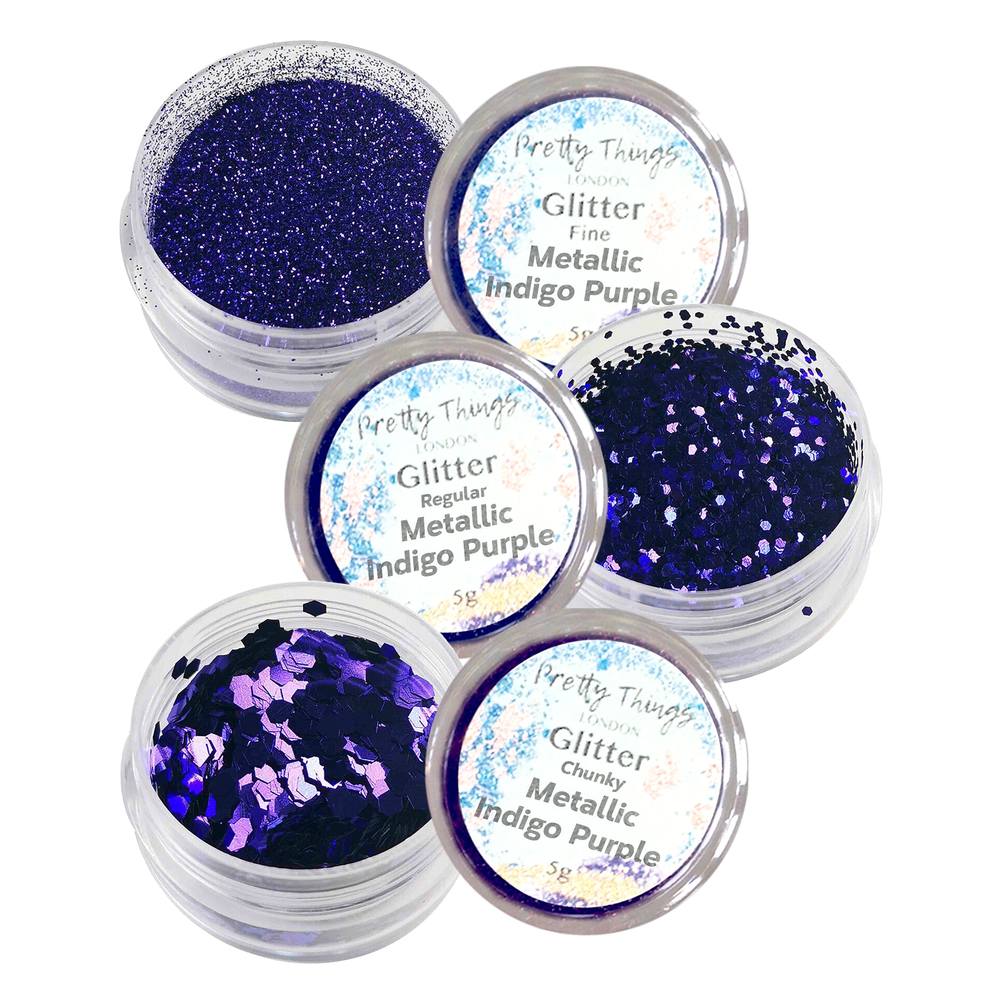 1.	Pretty Things London Metallic Indigo Purple Glitter Trio - Fine, Regular, and Chunky