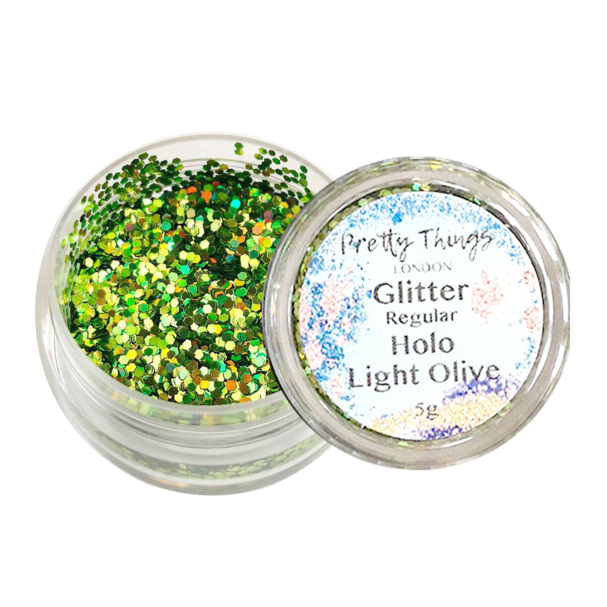 1.	Pretty Things London Regular Holographic Glitter in Light Olive - 5g jar