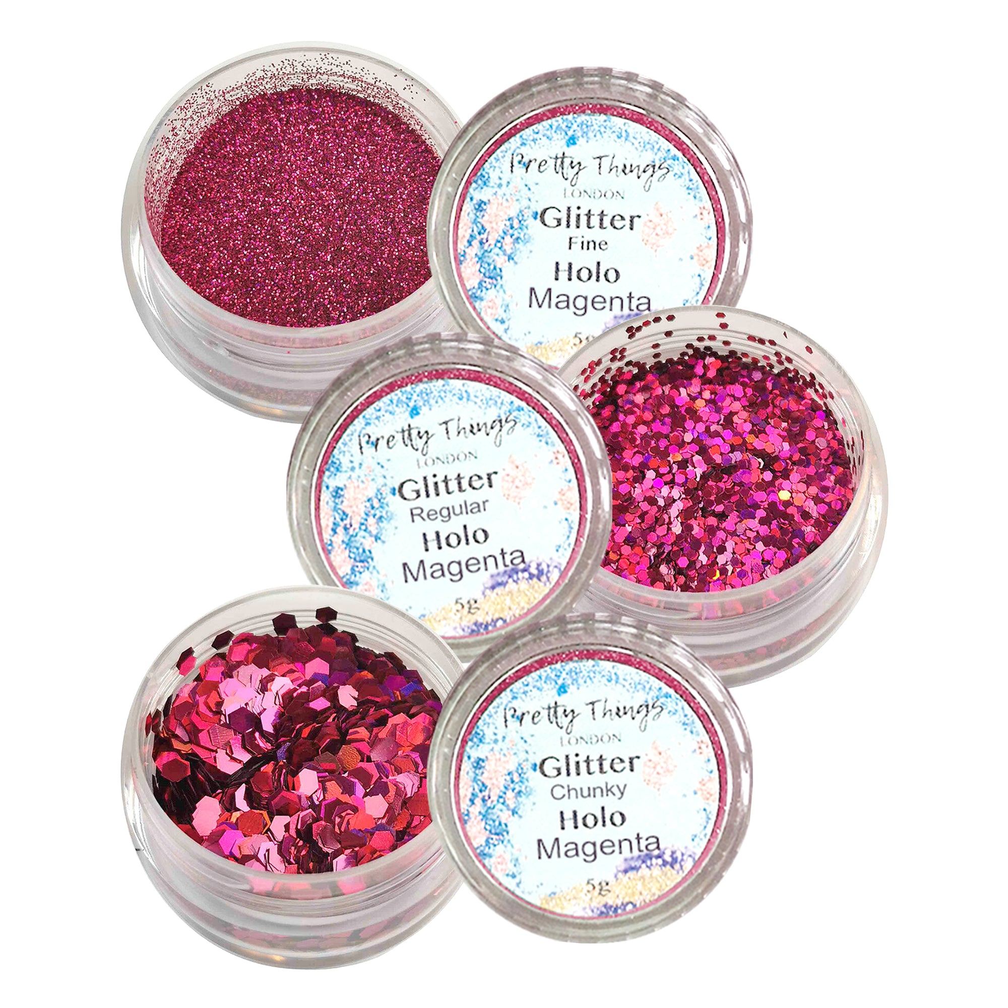 1.	Pretty Things London Magenta Glitter Trio - Fine, Regular, and Chunky Holographic Glitters