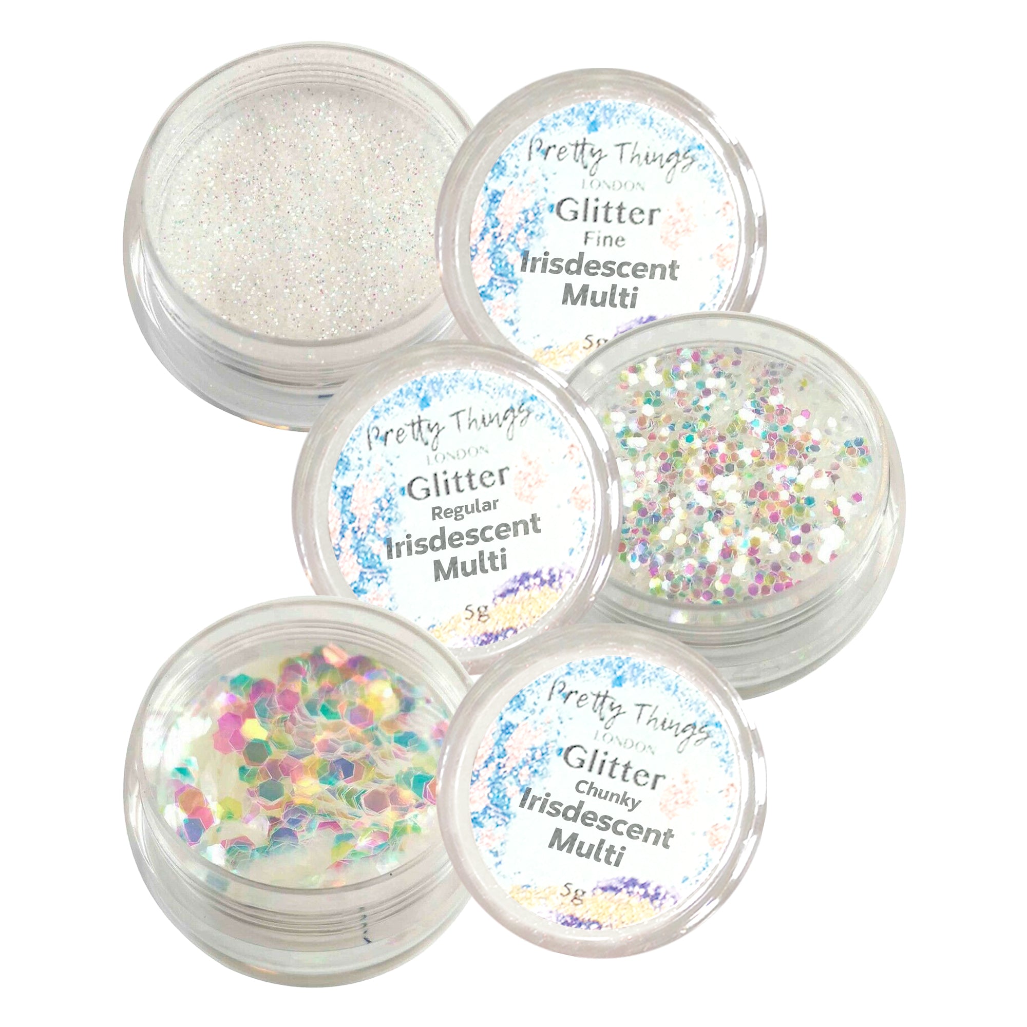 1.	Pretty Things London Iridescent Multi Glitter Trio - Fine, Regular, and Chunky Glitters