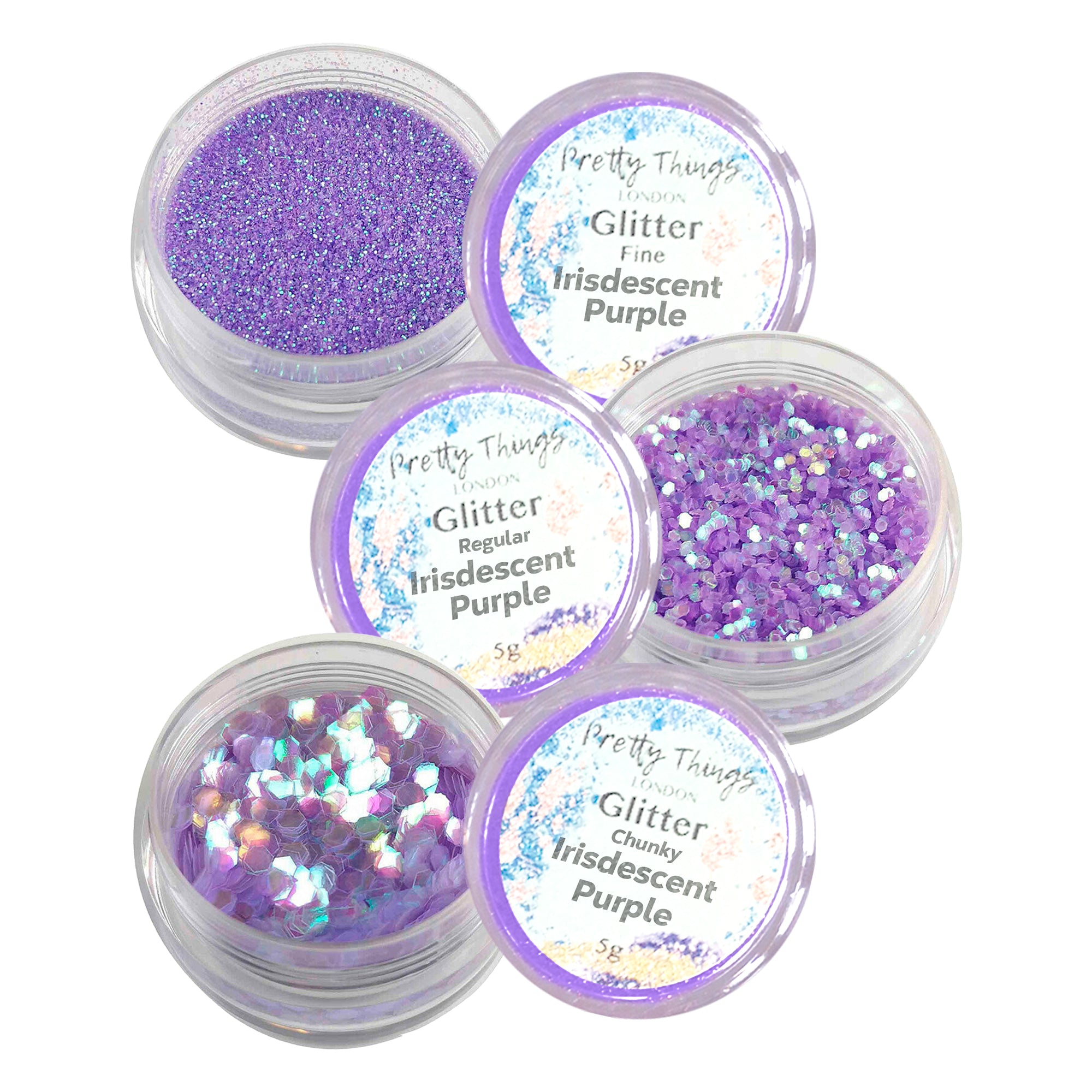 1.	Pretty Things London Iridescent Purple Glitter Trio - Fine, Regular, and Chunky Glitters