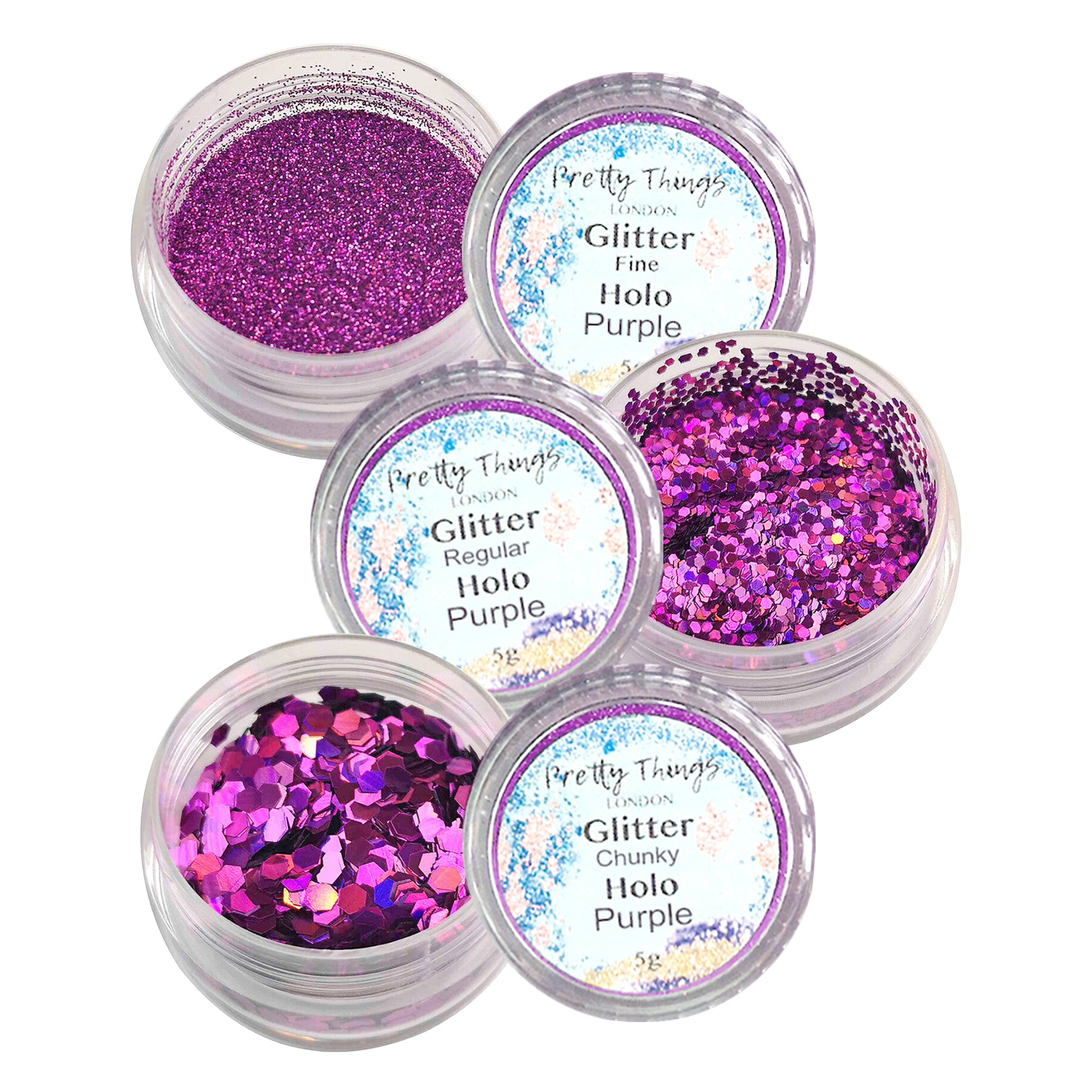 1.	Pretty Things London Purple Glitter Trio - Fine, Regular, and Chunky Holographic Glitters