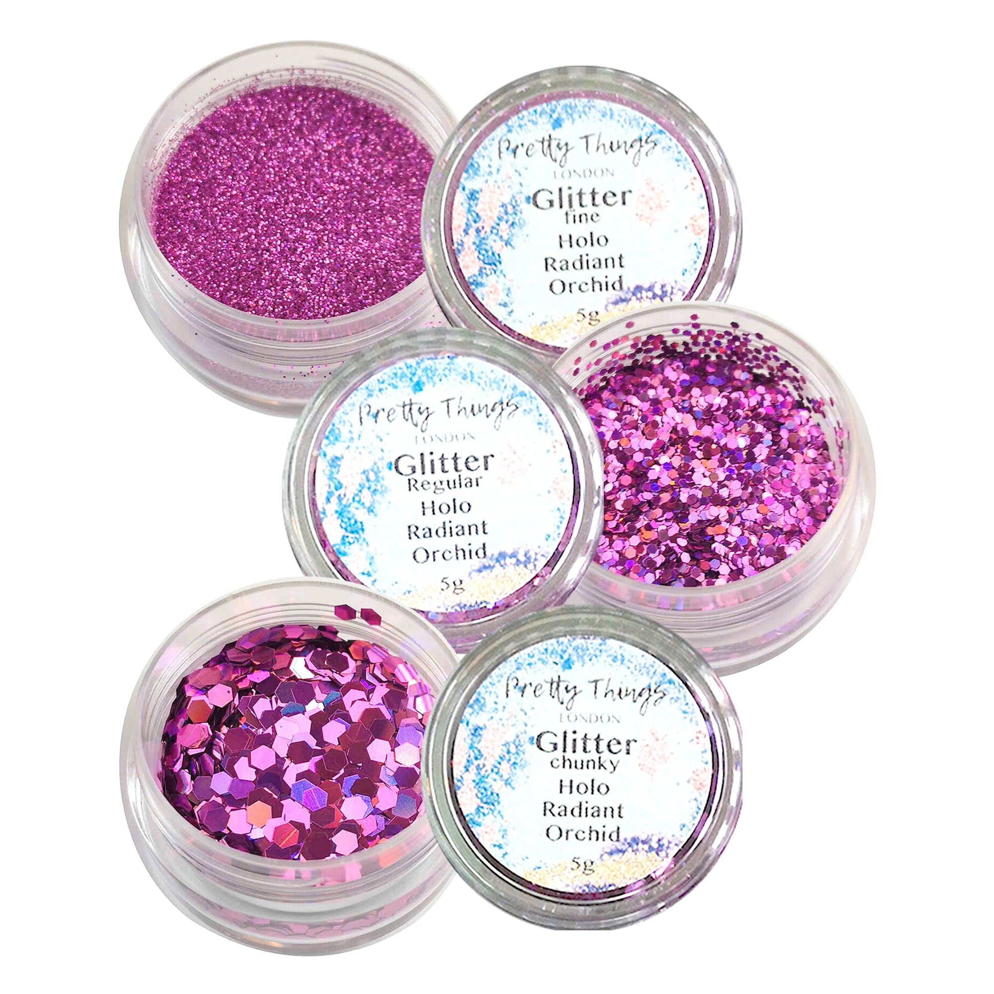 1.	Pretty Things London Radiant Orchid Glitter Trio - Fine, Regular, and Chunky Holographic Glitters