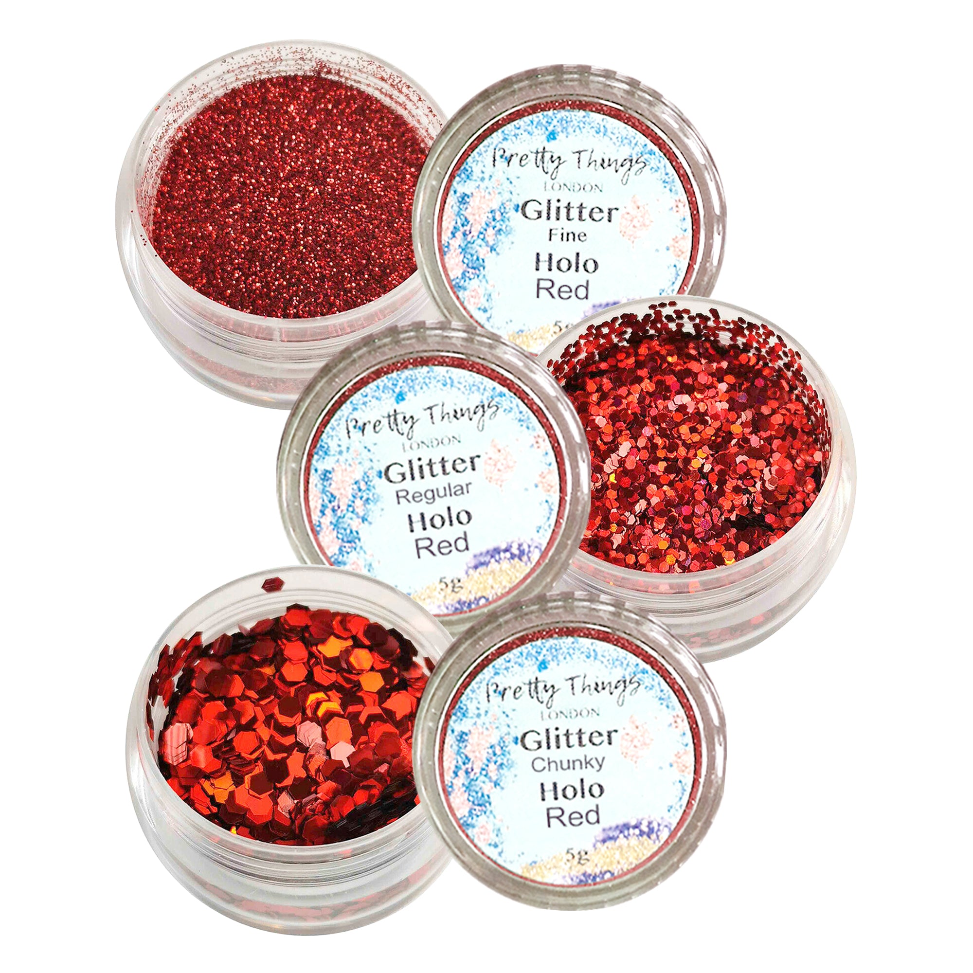 1.	Pretty Things London Red Glitter Trio - Fine, Regular, and Chunky Holographic Glitters