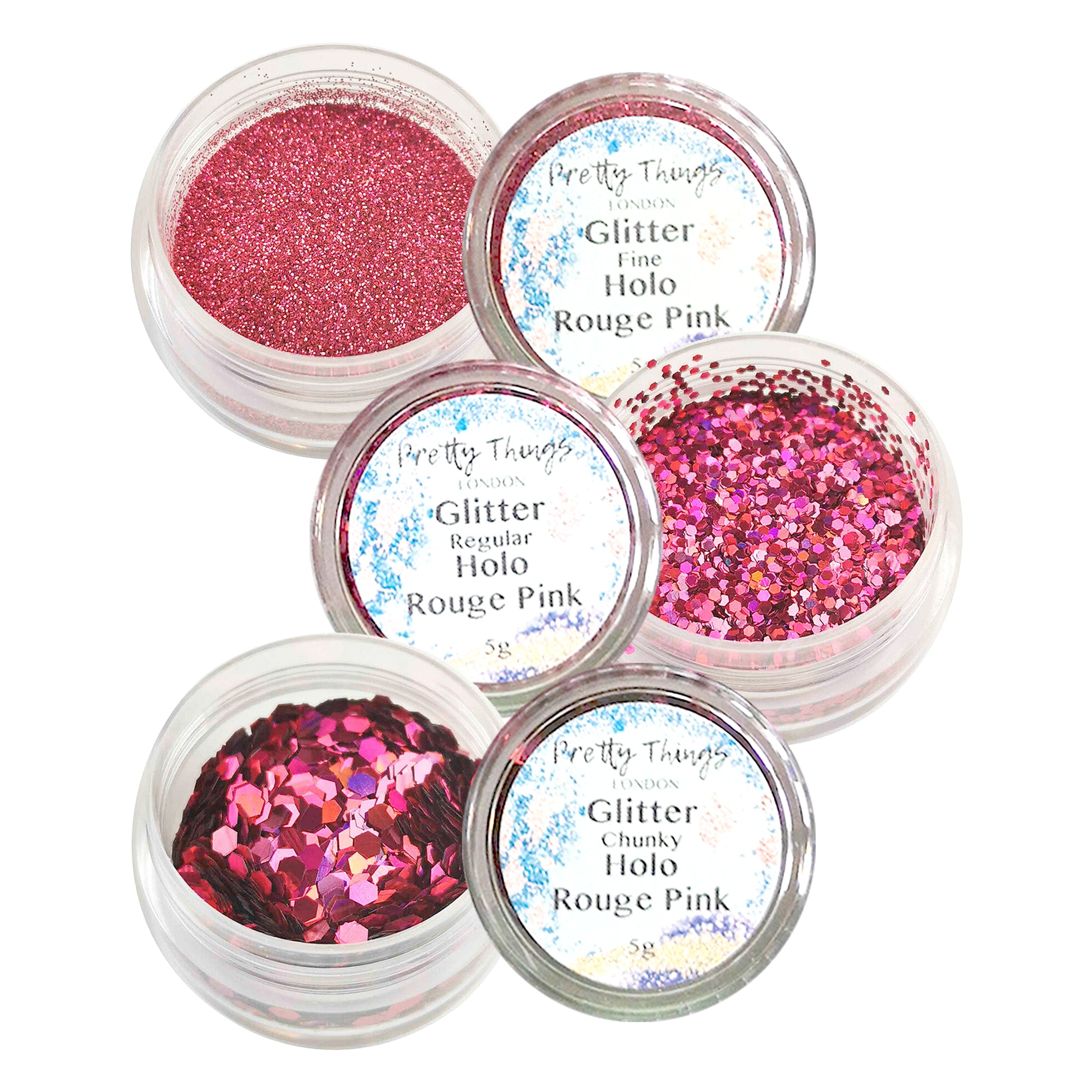 1.	Pretty Things London Rouge Pink Glitter Trio - Fine, Regular, and Chunky Holographic Glitters