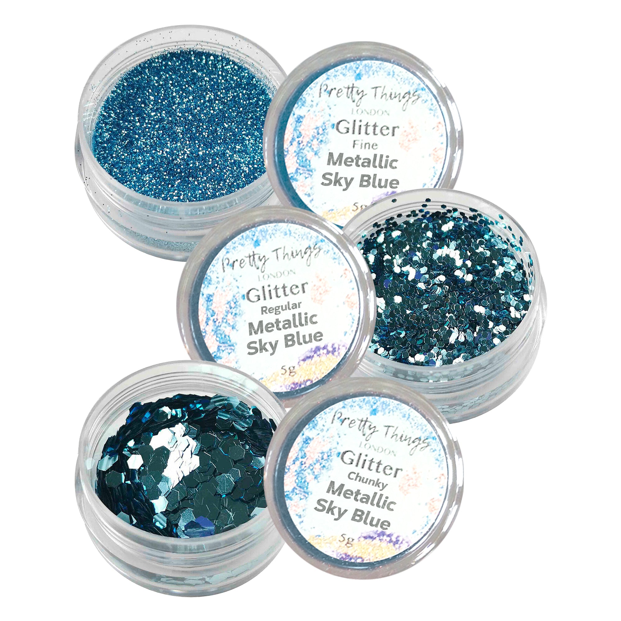 1.	Pretty Things London Metallic Sky Blue Glitter Trio - Fine, Regular, and Chunky