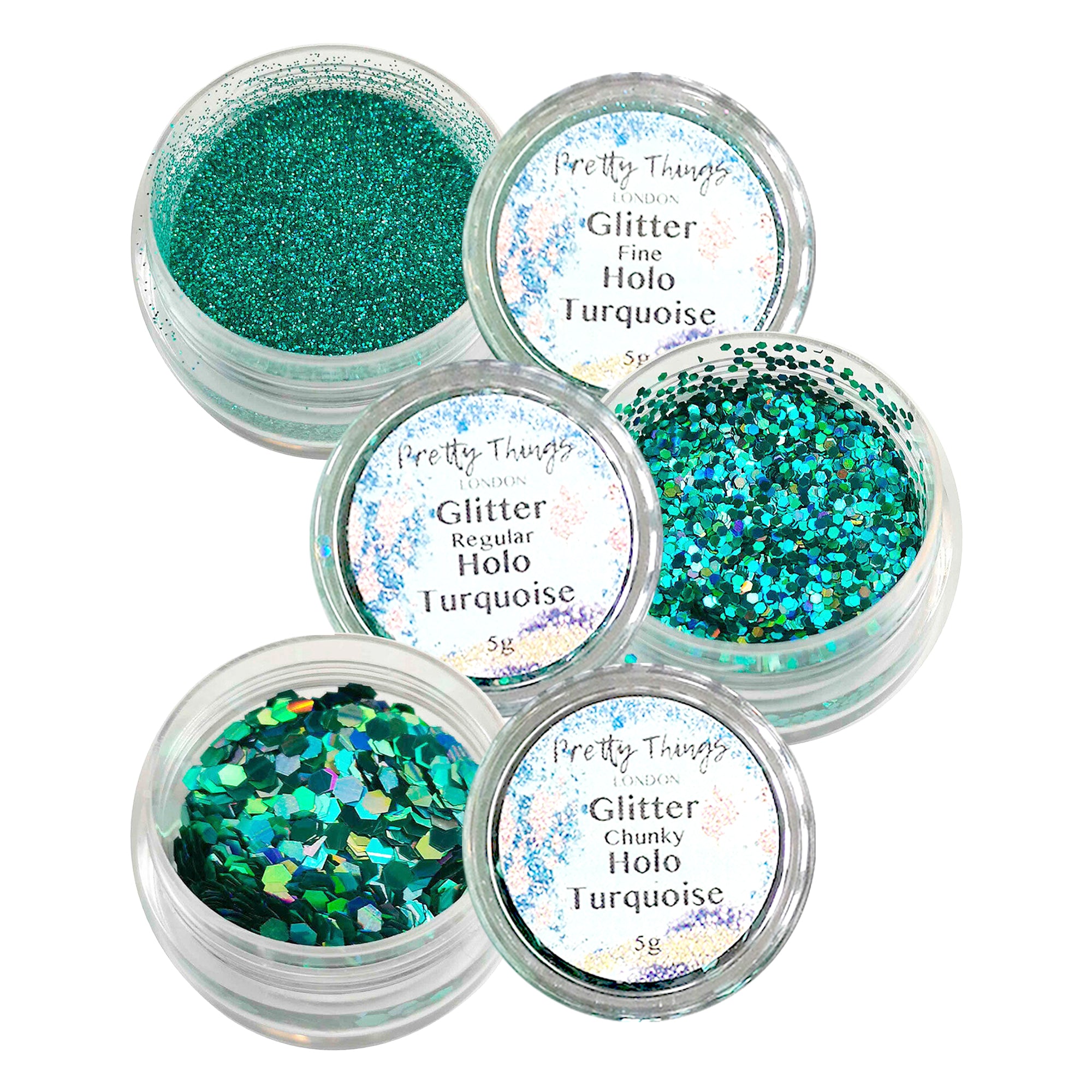 1.	Pretty Things London Turquoise Glitter Trio - Fine, Regular, and Chunky Holographic Glitters