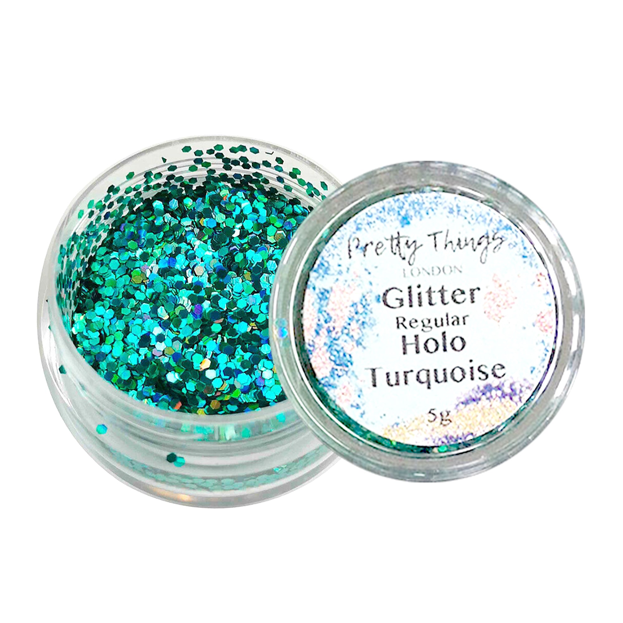 1.	Pretty Things London Regular Holographic Glitter in Turquoise - 5g jar