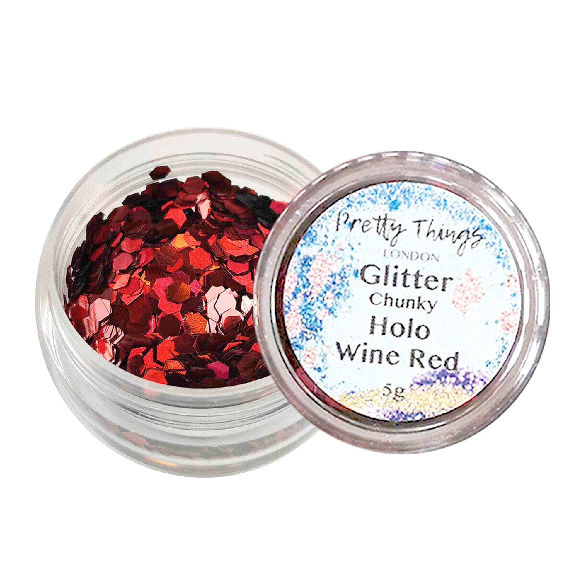 1.	Pretty Things London Chunky Holographic Glitter in Wine Red - 5g jar