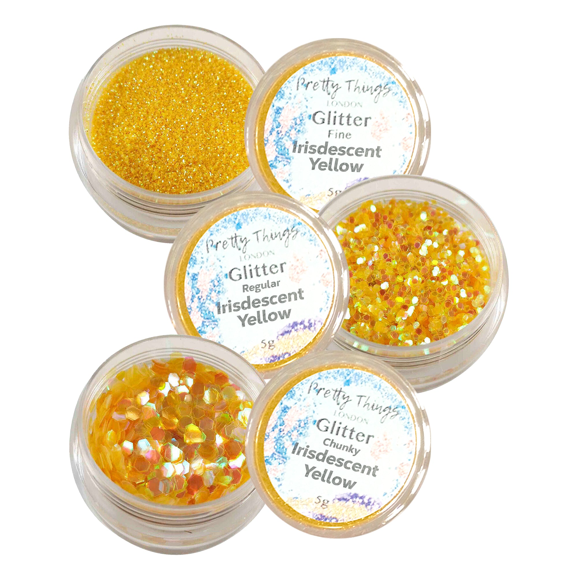 1.	Pretty Things London Iridescent Yellow Glitter Trio - Fine, Regular, and Chunky Glitters