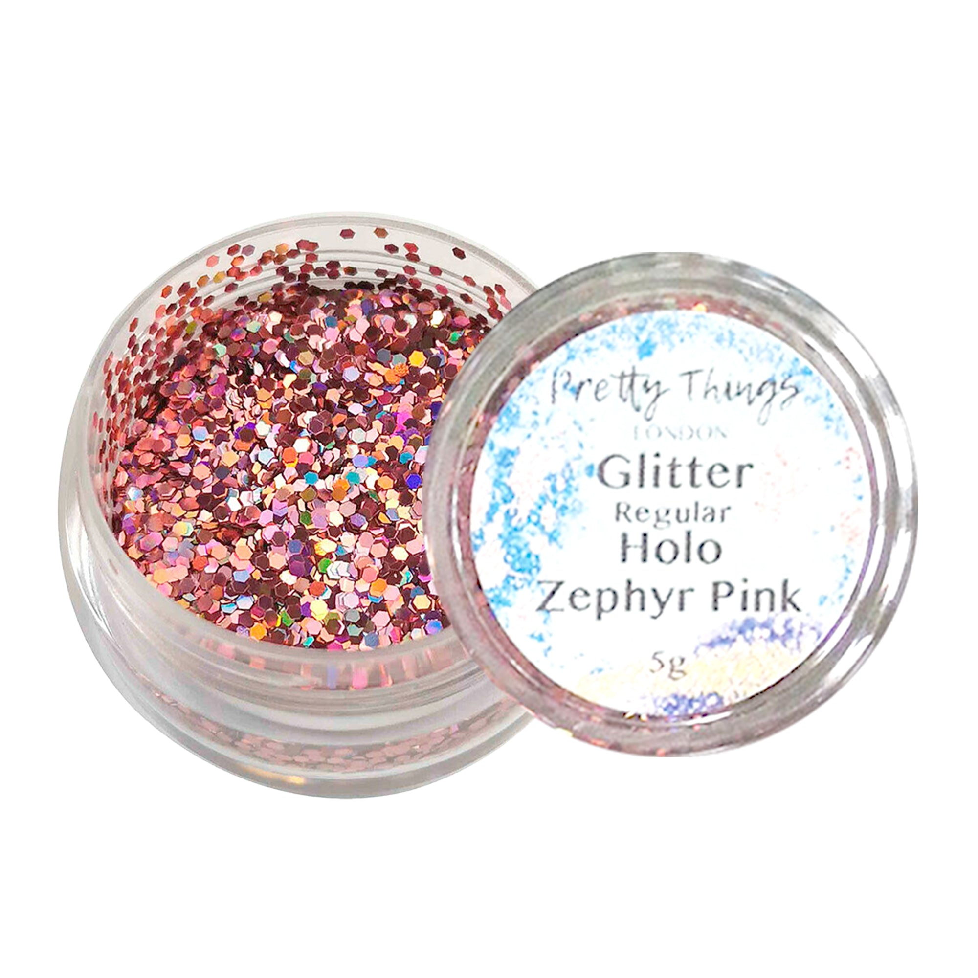 1.	Pretty Things London Regular Holographic Glitter in Zephry Pink - 5g jar