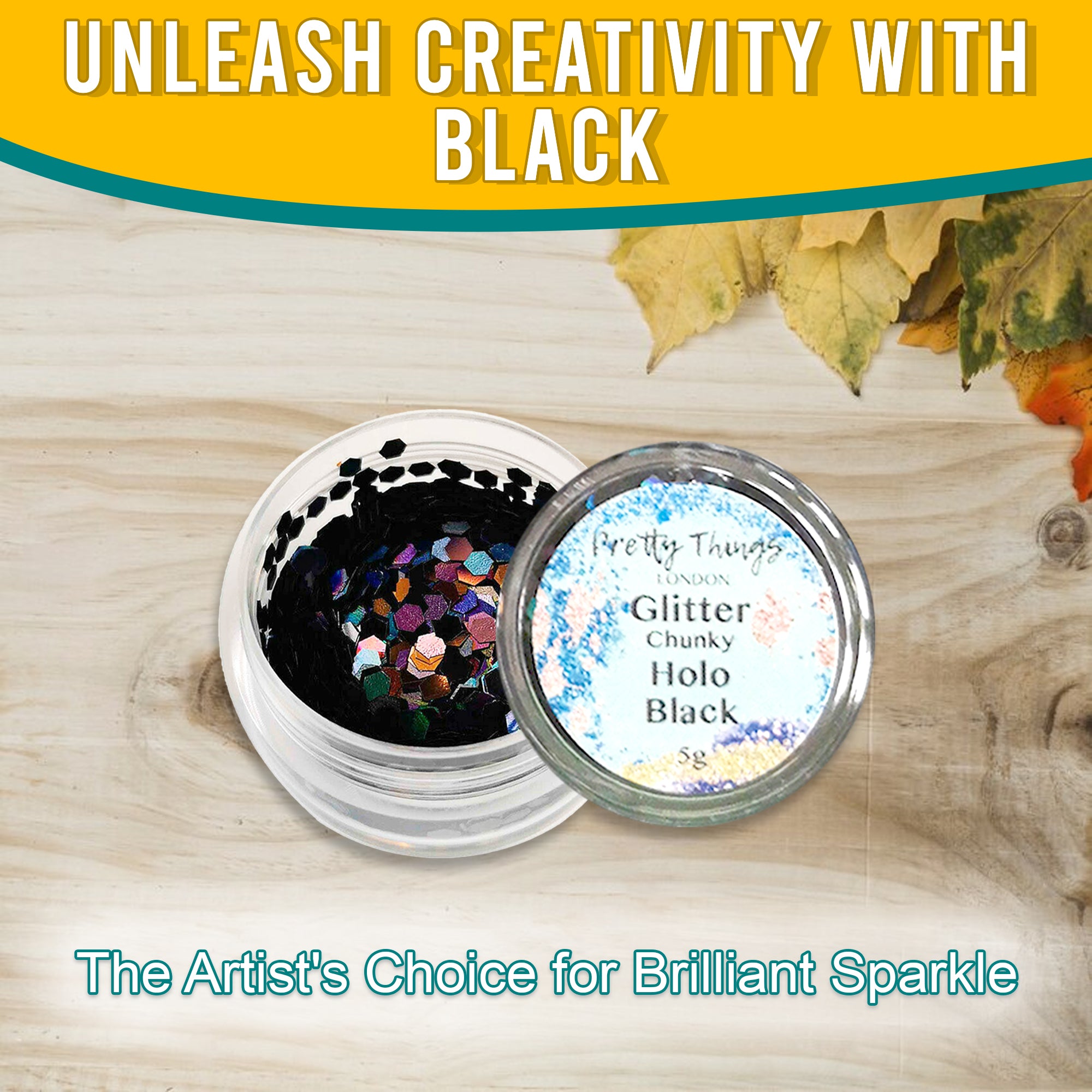 2.	Unleash Creativity with Black - Pretty Things London Chunky Holographic Glitter