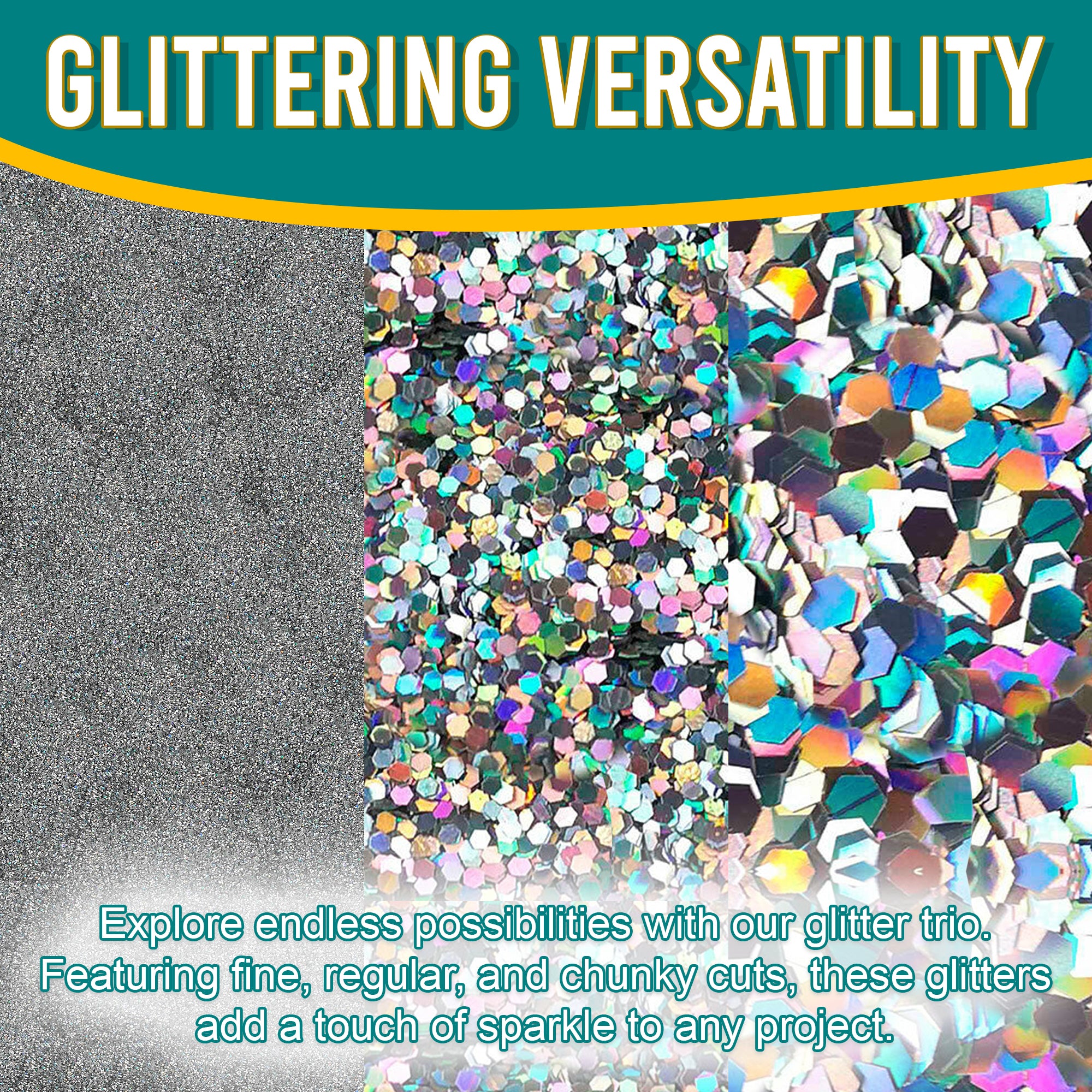 2.	Versatile Showcase - Diamon Silver Glitter Trio with Fine, Regular, and Chunky Cuts