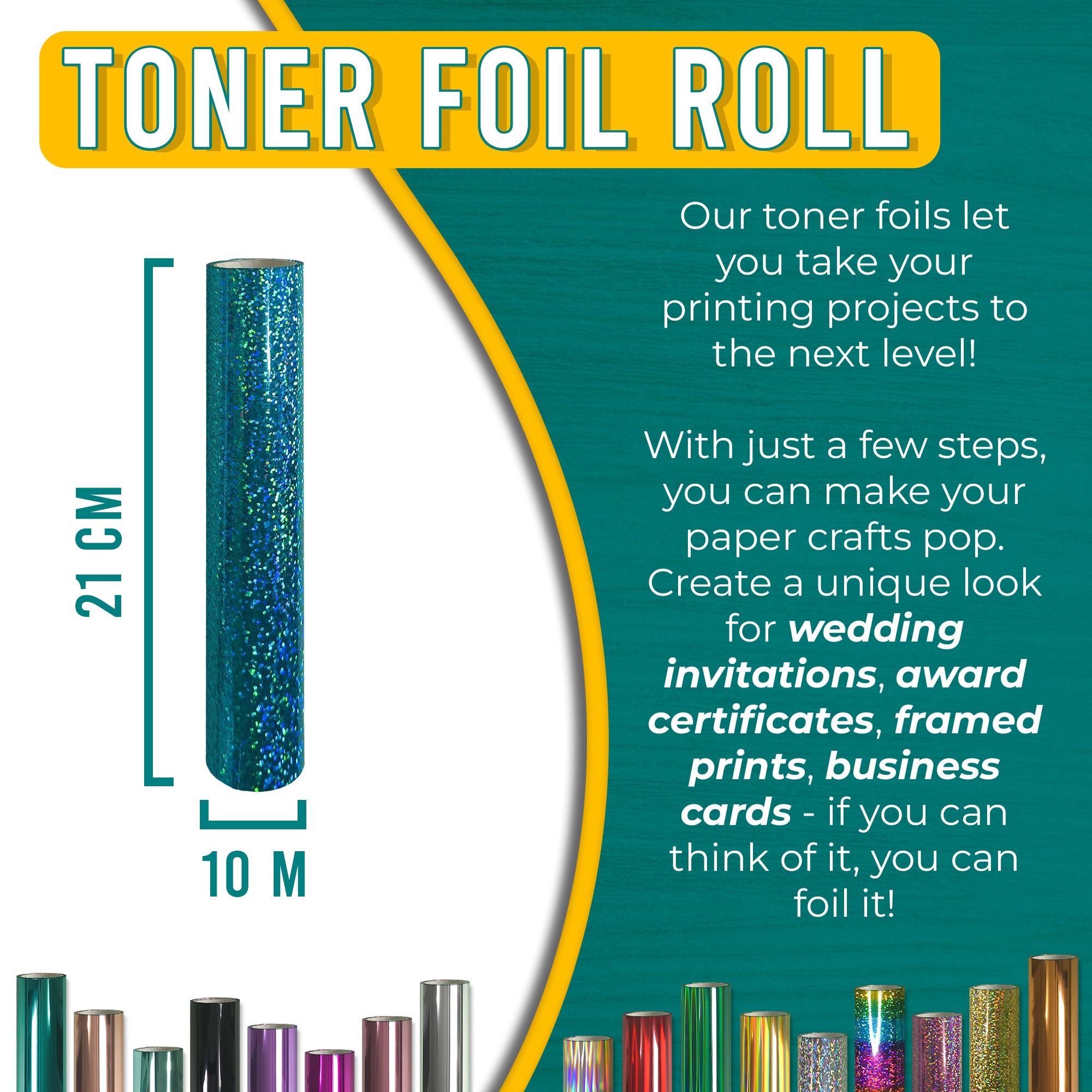 Blue glitter toner foil 21cm × 10m for invitations, certificates, framed prints and business cards - toner-reactive.