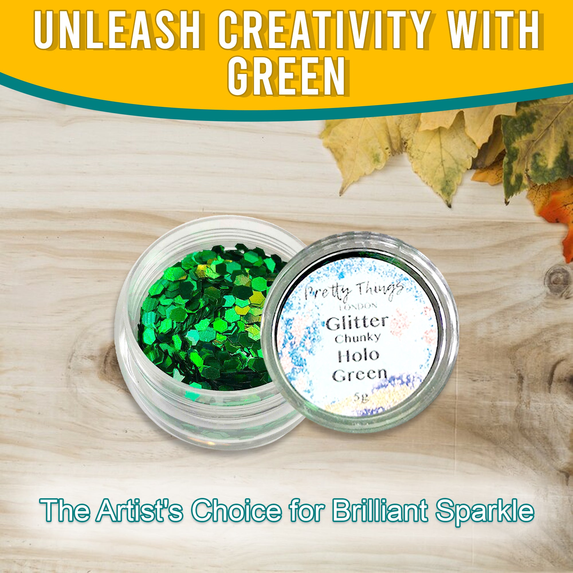 2.	Unleash Creativity with Green - Pretty Things London Chunky Holographic Glitter