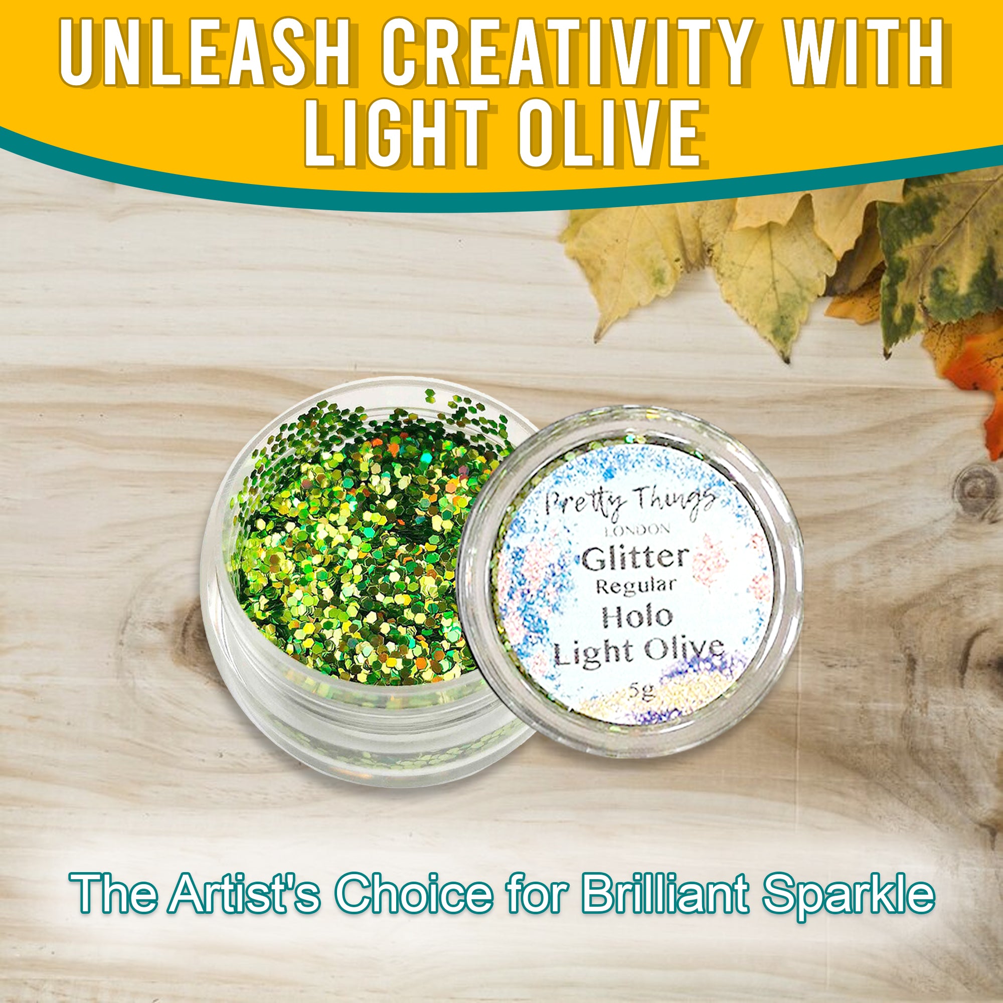 2.	Unleash Creativity with Light Olive - Pretty Things London Regular Holographic Glitter